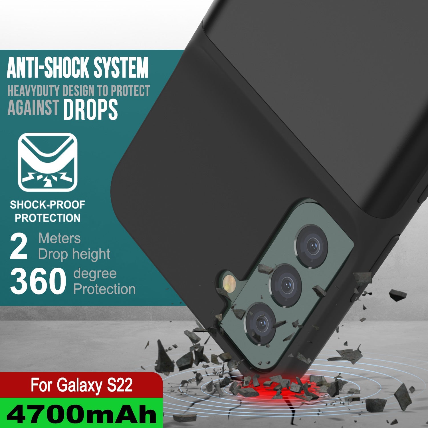 Capa de bateria PunkJuice S22 preta - Banco de suco de energia portátil com 4700mAh de carga