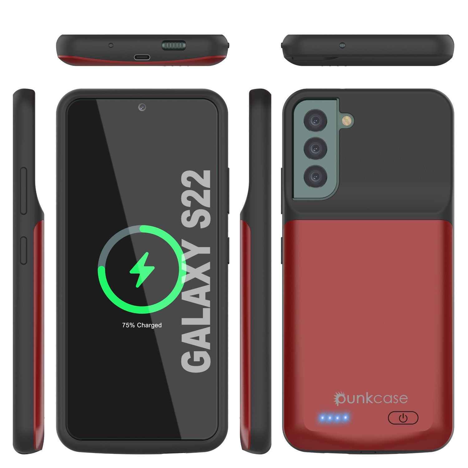 Capa de bateria PunkJuice S22 vermelha - Banco de energia portátil com carregamento de 4700mAh