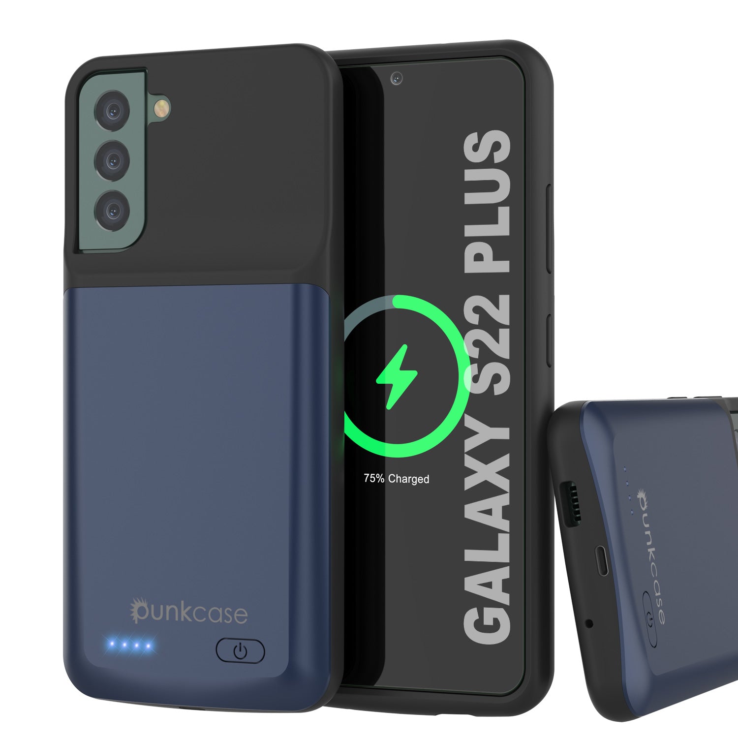 Capa de bateria PunkJuice S22+ Plus Azul - Banco de suco de potência de carregamento portátil com 4800mAh