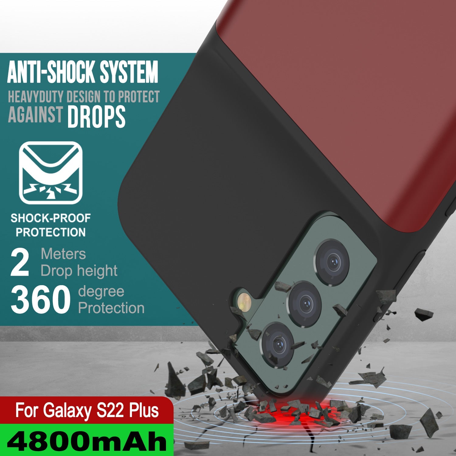PunkJuice S22+ Plus Capa de Bateria Vermelha - Banco de Energia de Carregamento Portátil com 4800mAh