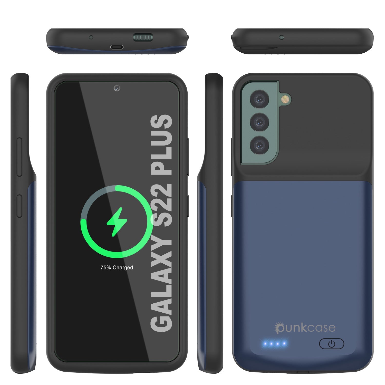 Capa de bateria PunkJuice S22+ Plus Azul - Banco de suco de potência de carregamento portátil com 4800mAh