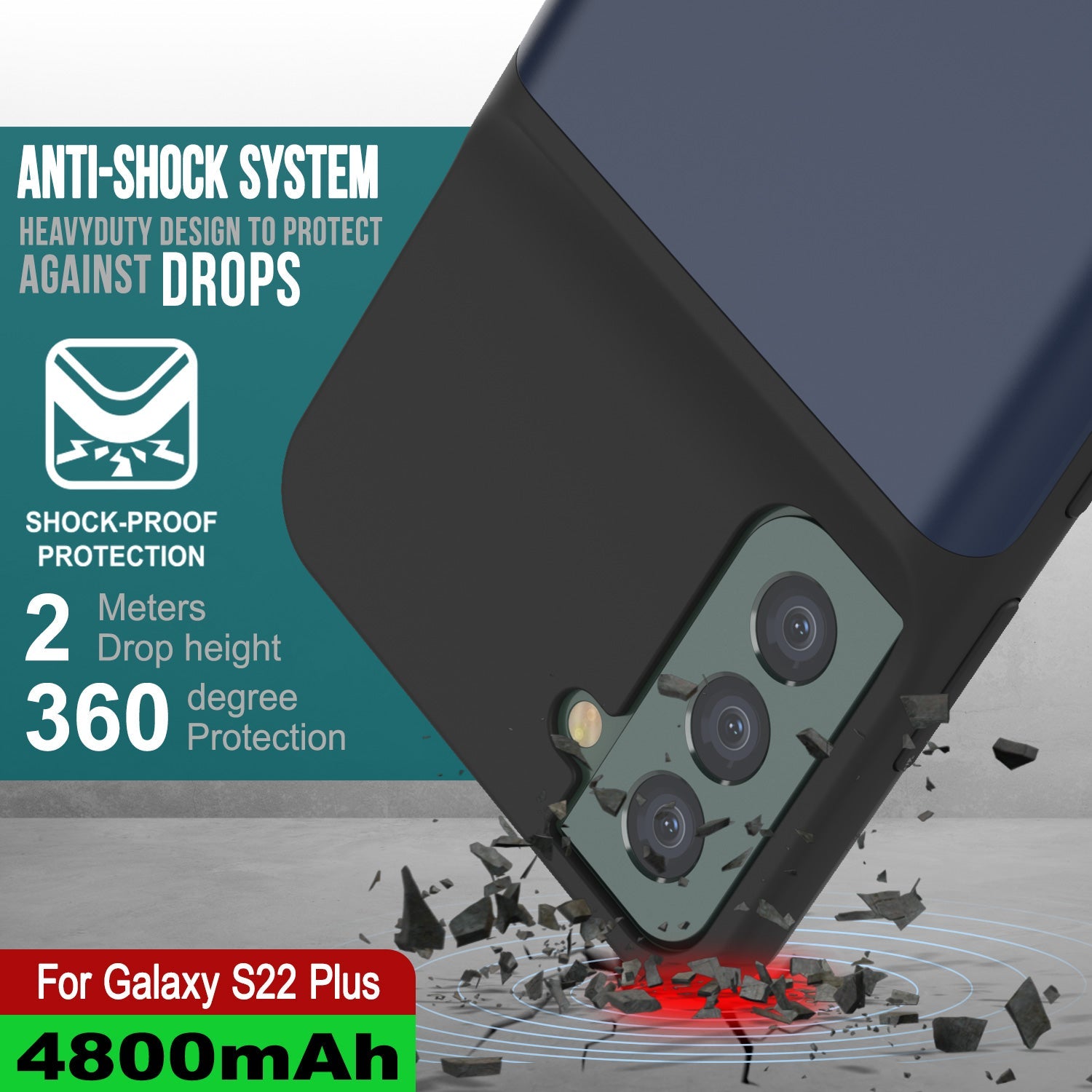 Capa de bateria PunkJuice S22+ Plus Azul - Banco de suco de potência de carregamento portátil com 4800mAh