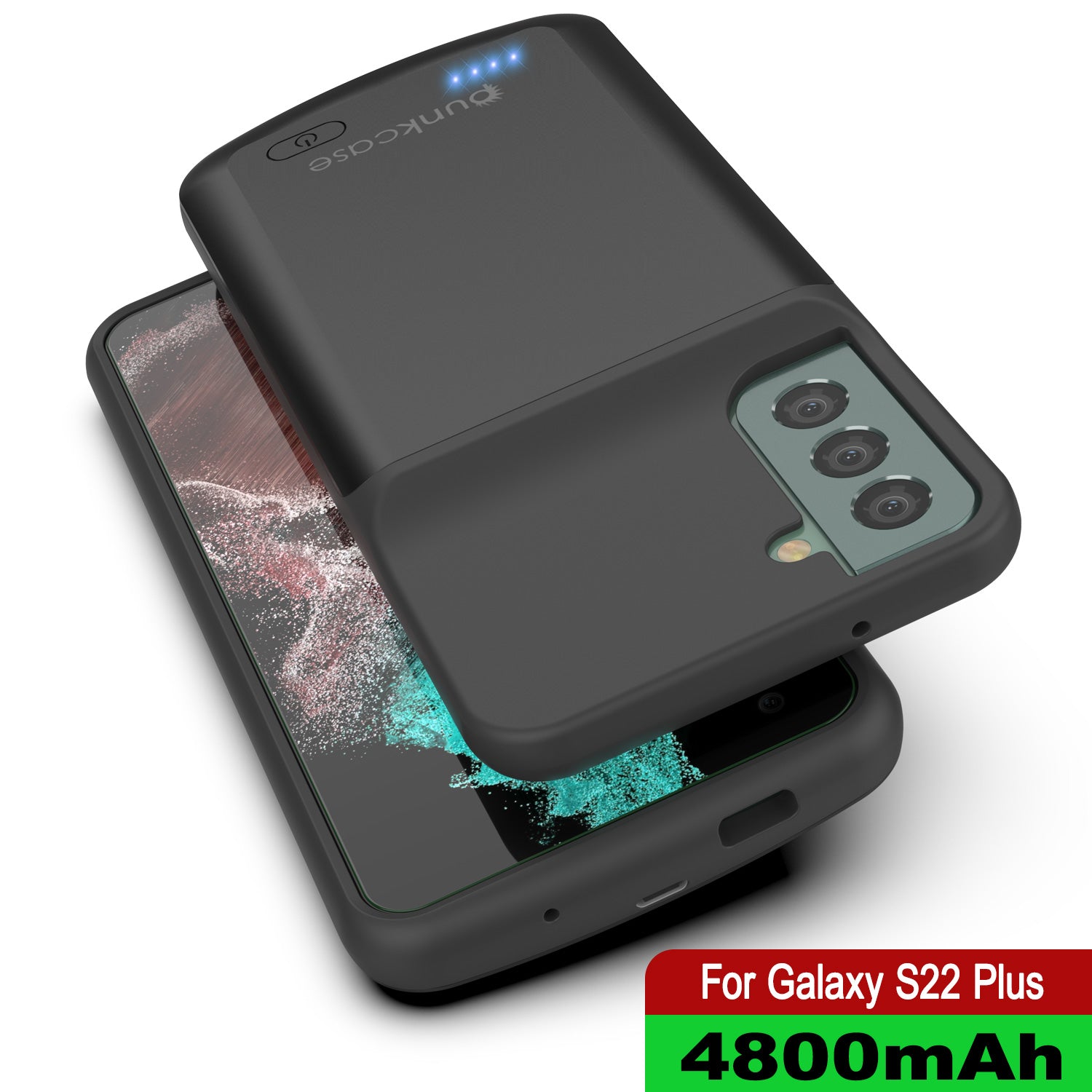 PunkJuice S22+ Plus Capa de bateria preta - Banco de energia portátil para carregamento com 4800mAh