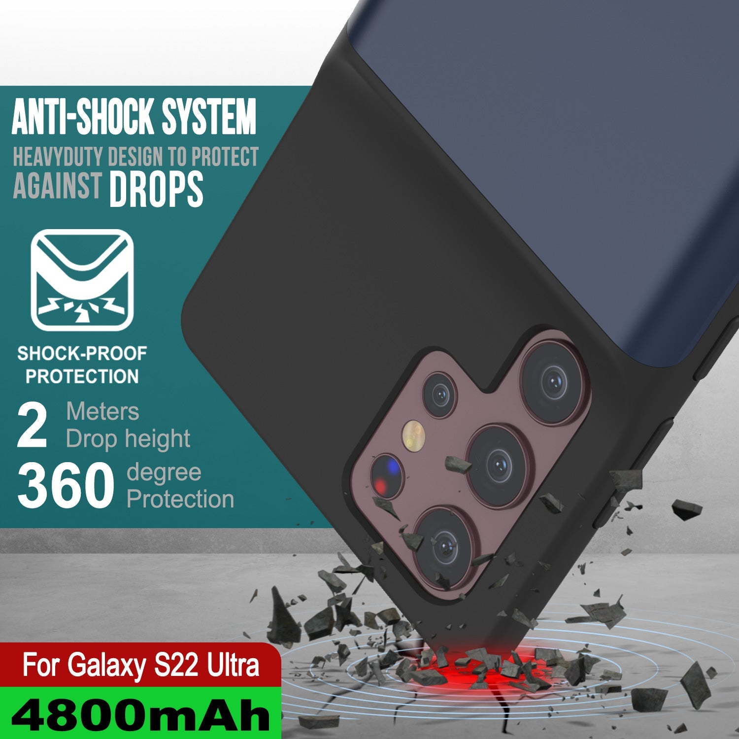 Capa de bateria PunkJuice S22 Ultra azul - Banco de energia portátil Juice com 4800mAh