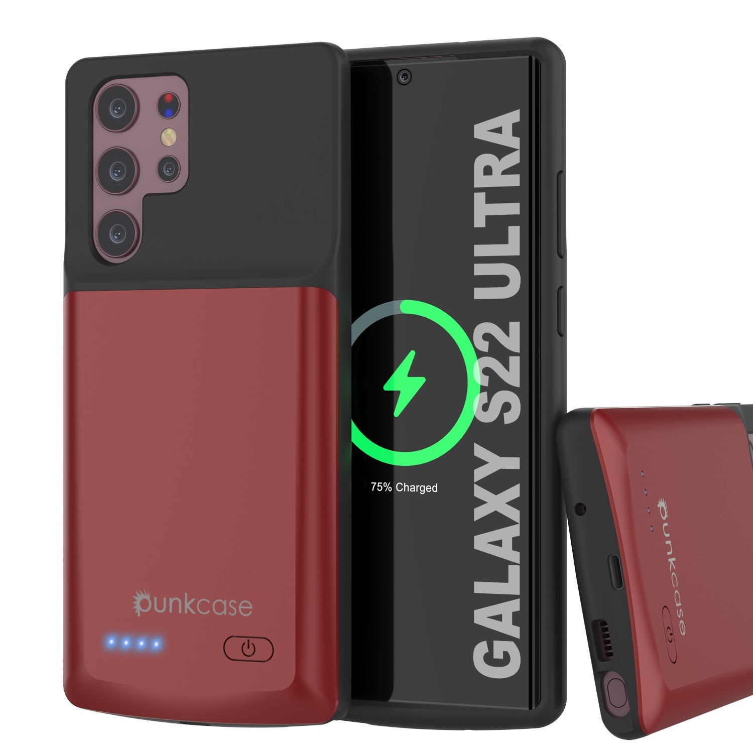 Capa de bateria Ultra PunkJuice S22 Vermelha - Banco de energia portátil Juice Bank com 4800mAh.
