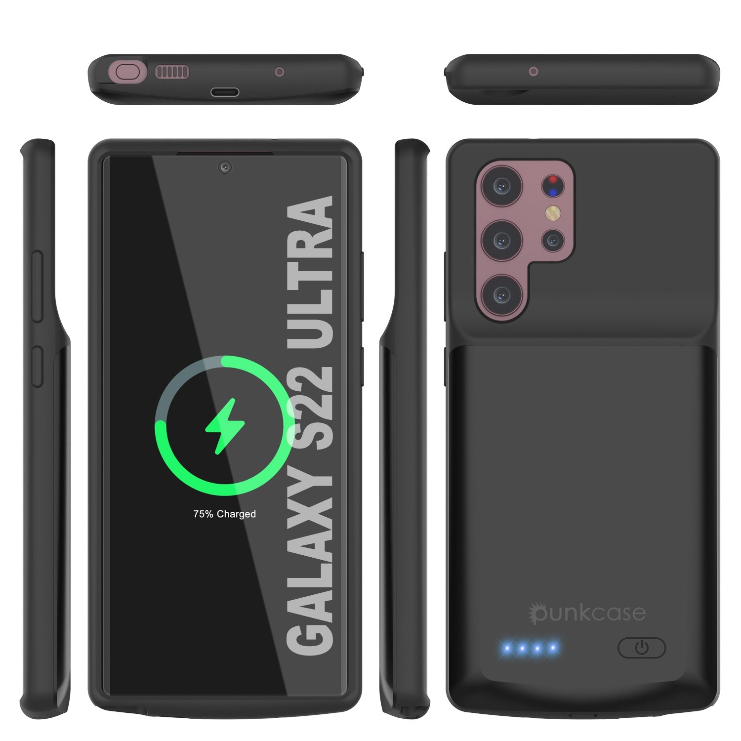 Capa de bateria PunkJuice S22 Ultra preta - Banco portátil de energia de carregamento com 4800mAh