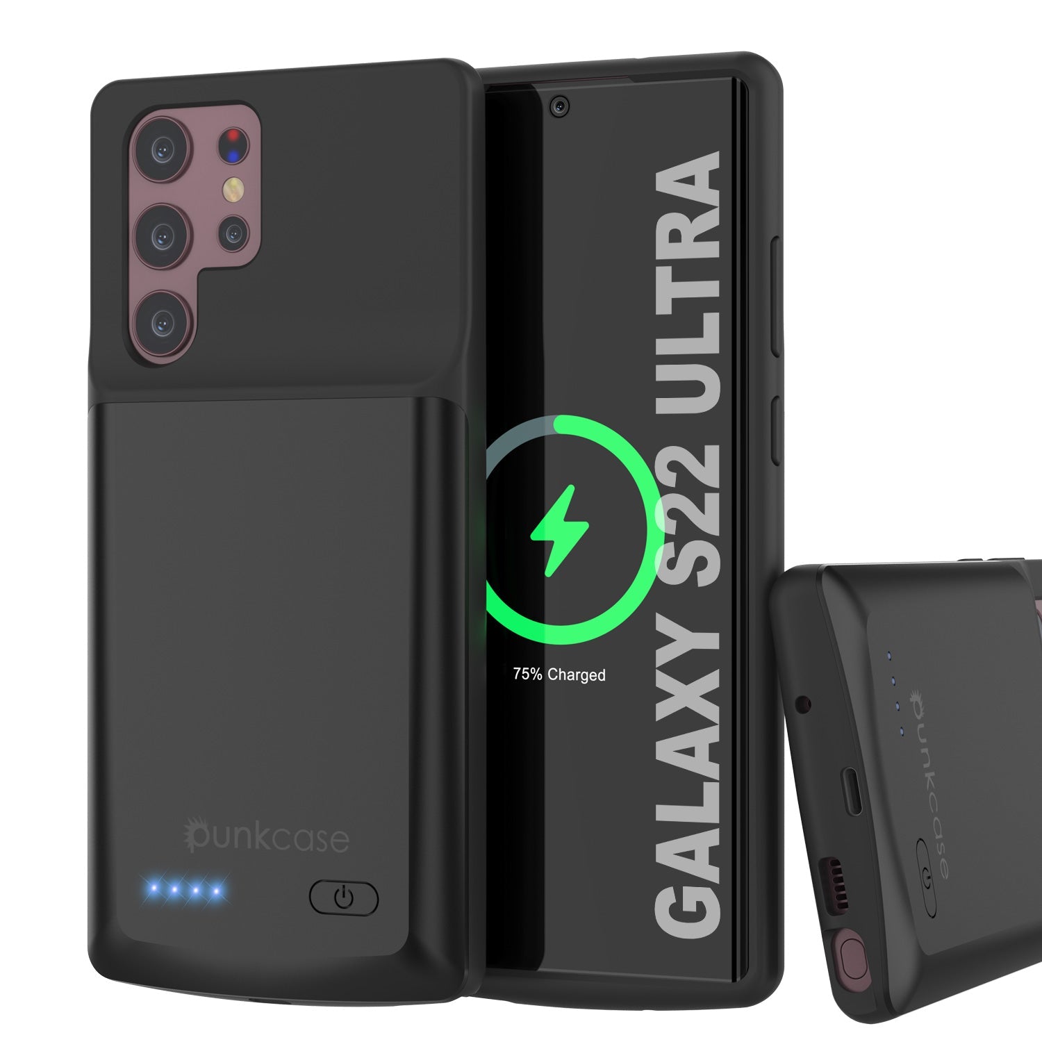 Capa de bateria PunkJuice S22 Ultra preta - Banco portátil de energia de carregamento com 4800mAh
