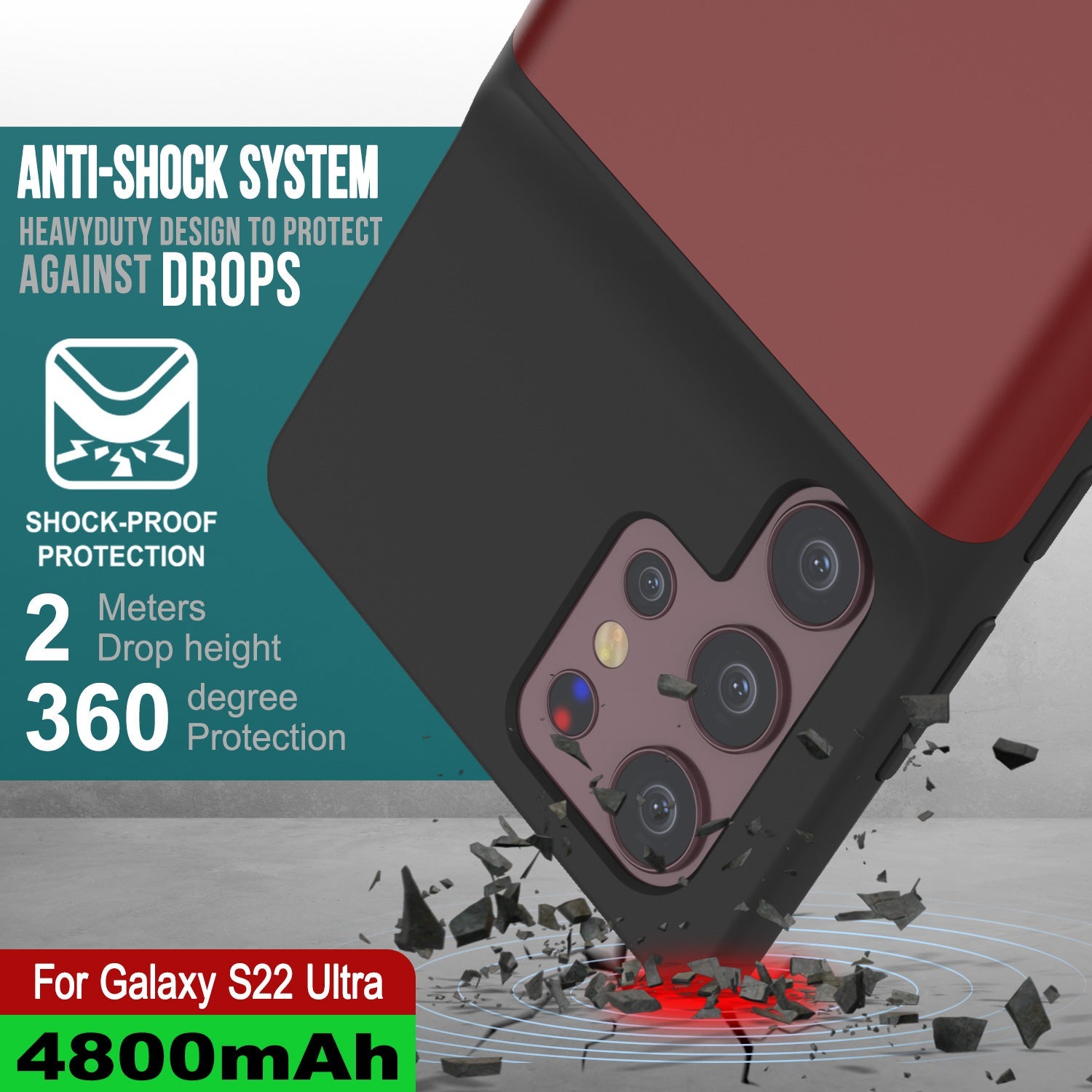 Capa de bateria Ultra PunkJuice S22 Vermelha - Banco de energia portátil Juice Bank com 4800mAh.