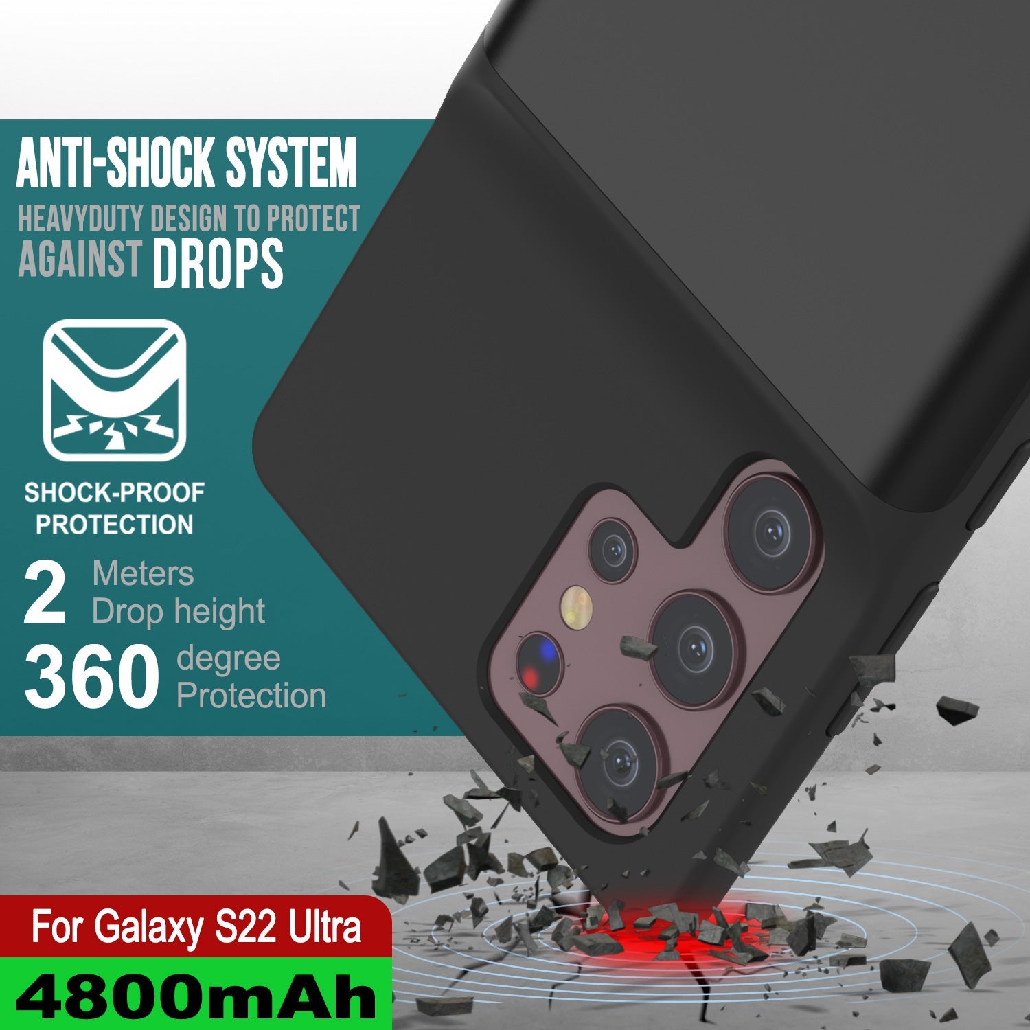 Capa de bateria PunkJuice S22 Ultra preta - Banco portátil de energia de carregamento com 4800mAh