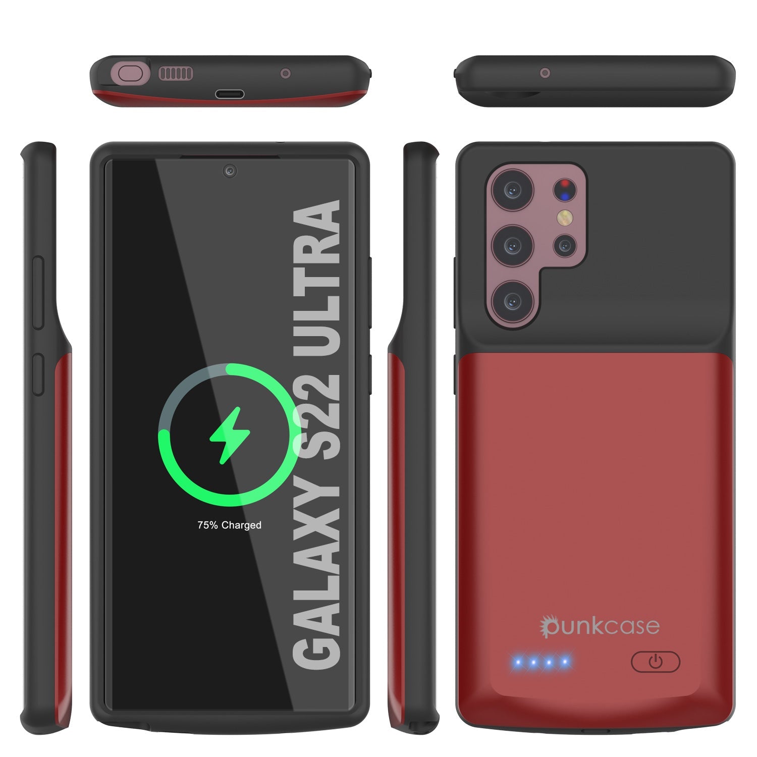 Capa de bateria Ultra PunkJuice S22 Vermelha - Banco de energia portátil Juice Bank com 4800mAh.