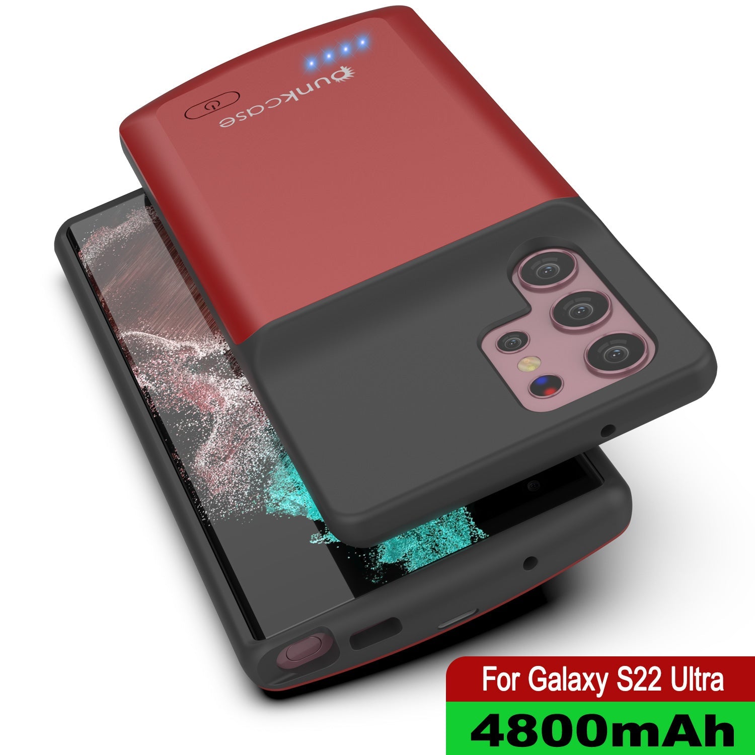 Capa de bateria Ultra PunkJuice S22 Vermelha - Banco de energia portátil Juice Bank com 4800mAh.