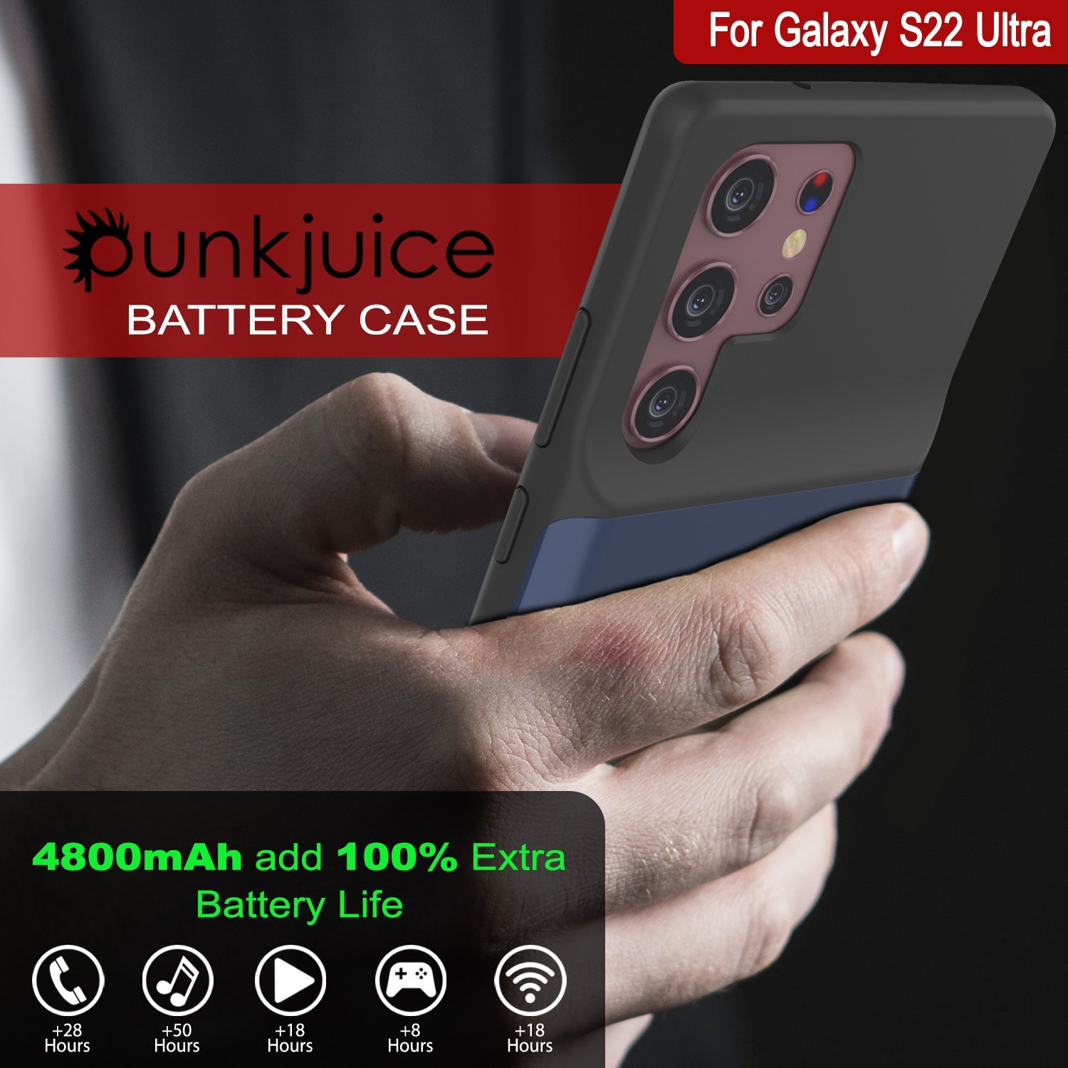 Capa de bateria PunkJuice S22 Ultra azul - Banco de energia portátil Juice com 4800mAh
