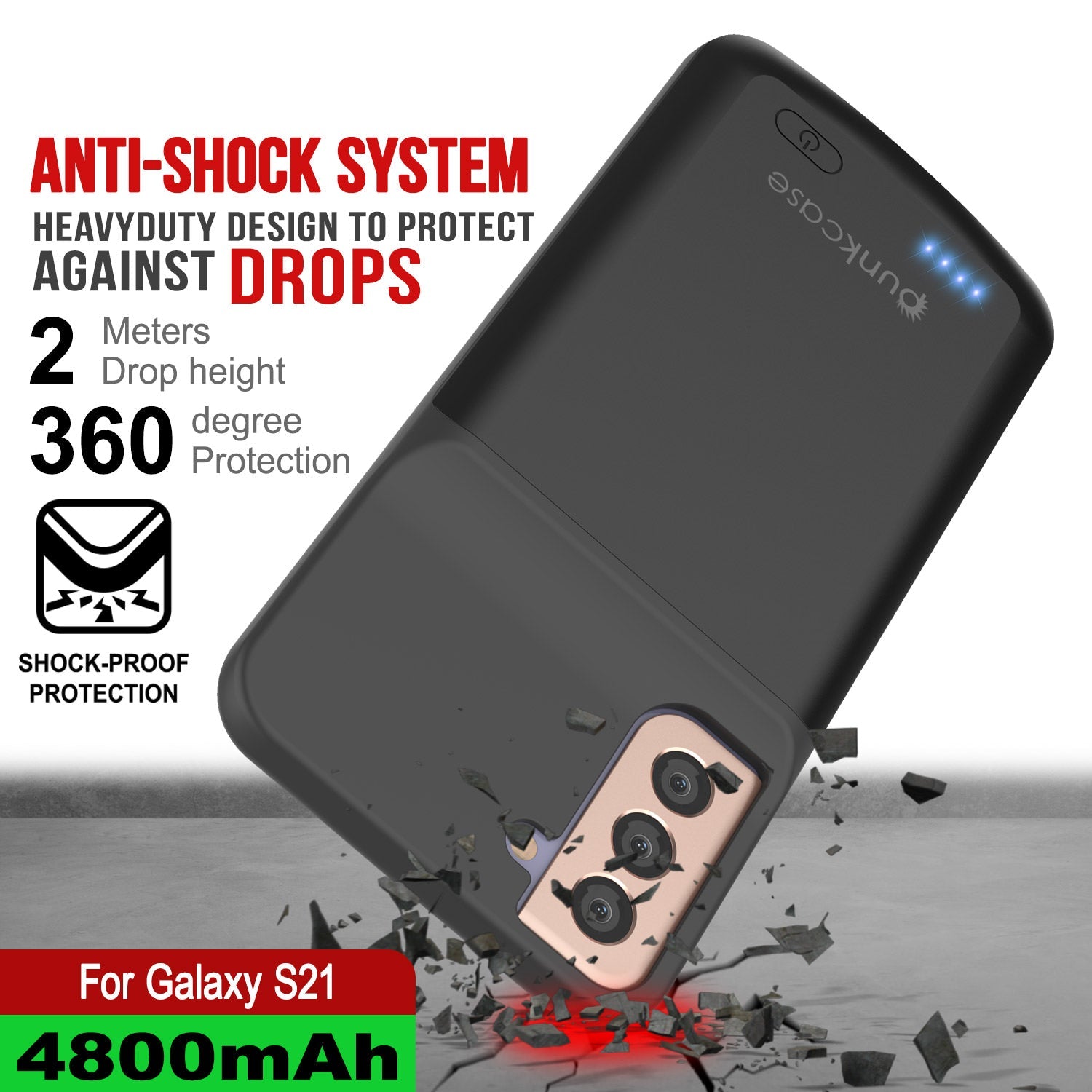 Capa de bateria PunkJuice S21 preta - Banco de Energia de Carregamento Portátil com 4800mAh