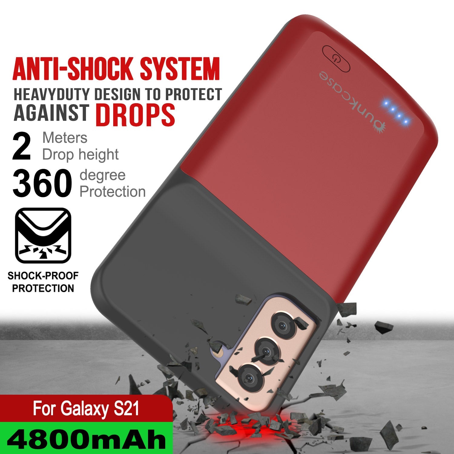 Capa de bateria PunkJuice S21 Vermelha - Banco de Energia Portátil de Carregamento com 4800mAh
