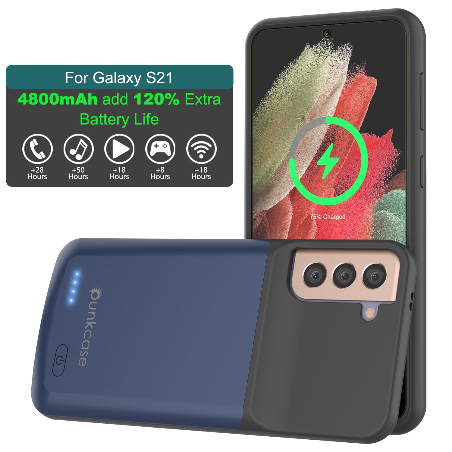 Capa de bateria PunkJuice S21 azul - Banco de energia portátil para carregar com 4800mAh