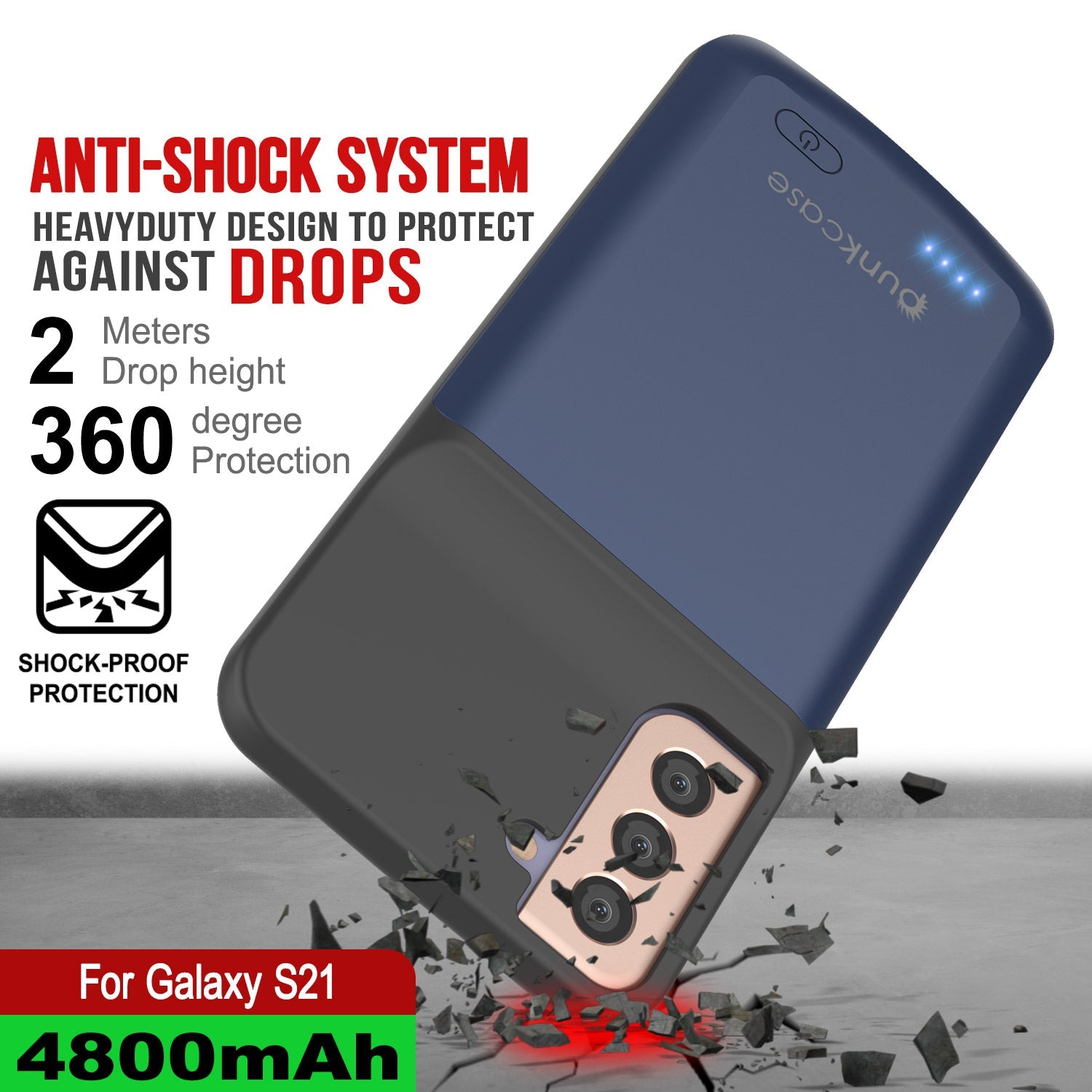 Capa de bateria PunkJuice S21 azul - Banco de energia portátil para carregar com 4800mAh