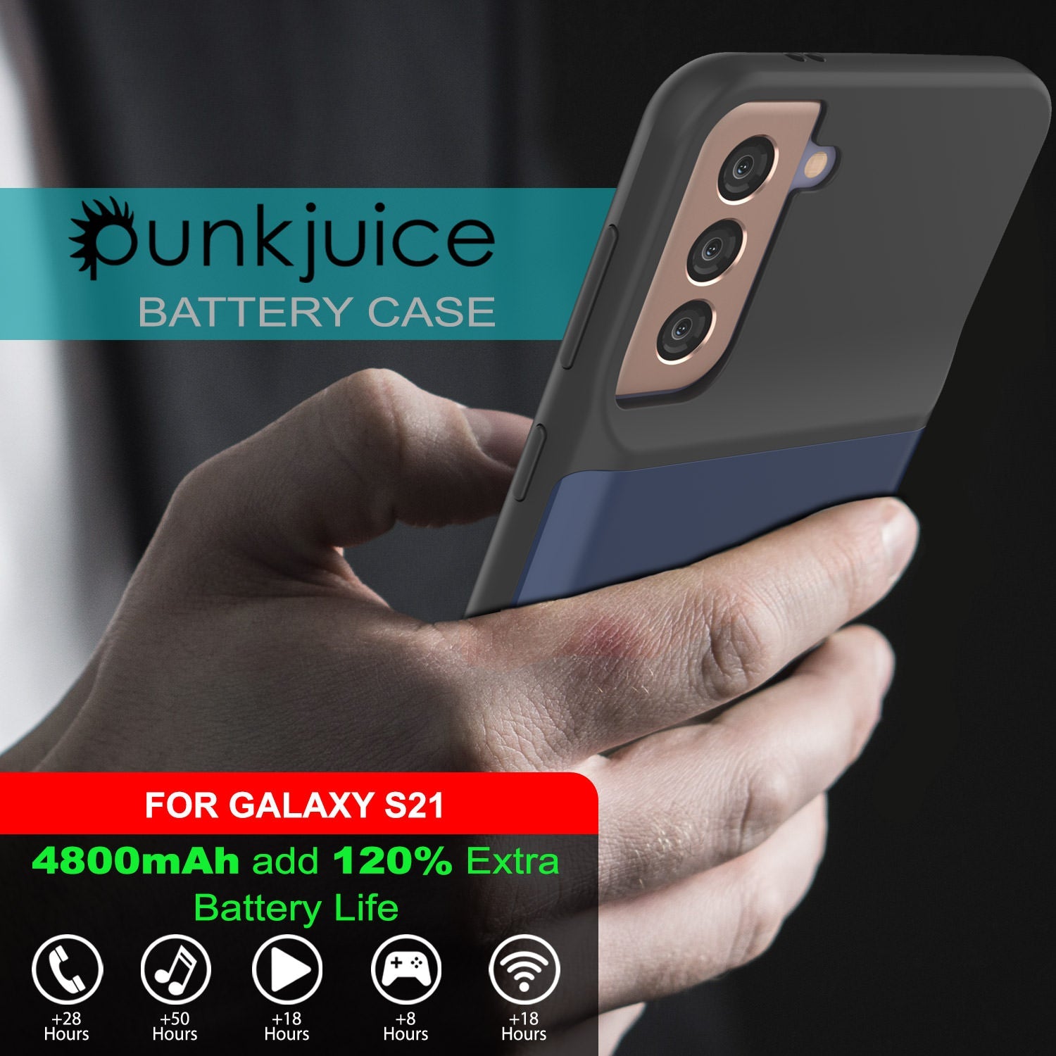 Capa de bateria PunkJuice S21 azul - Banco de energia portátil para carregar com 4800mAh