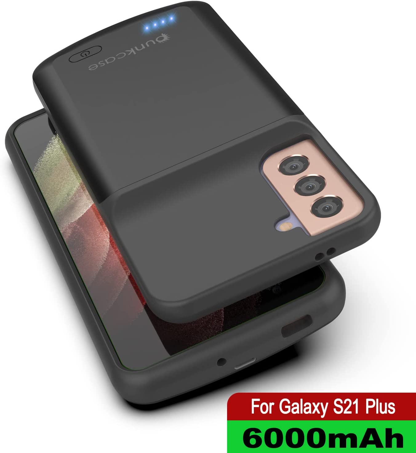 Capa de bateria PunkJuice S21+ Plus preta - Banco de energia de carregamento portátil com 6000mAh