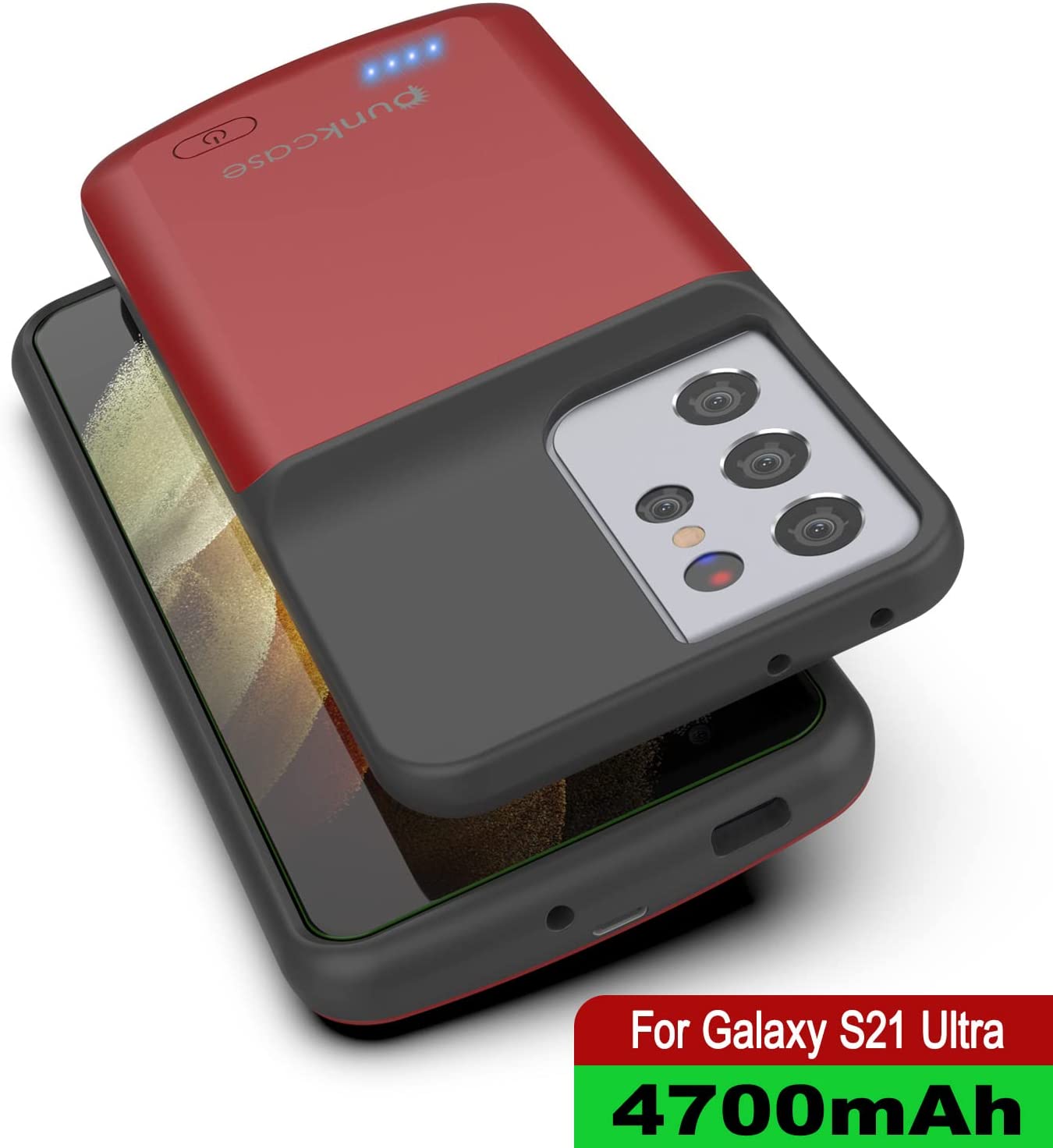 Capa de bateria PunkJuice S21 Ultra Vermelho - Banco de energia portátil para carregamento com 4700mAh