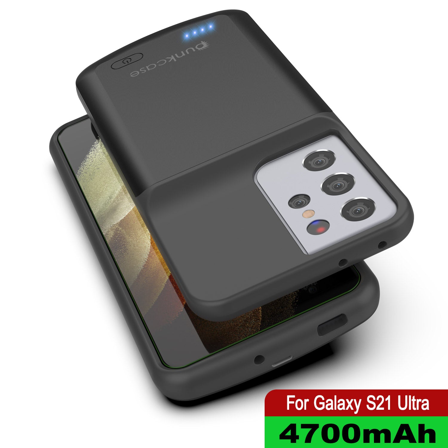 Capa de bateria PunkJuice S21 Ultra Preta - Banco de Energia de Carregamento Portátil com 4700mAh