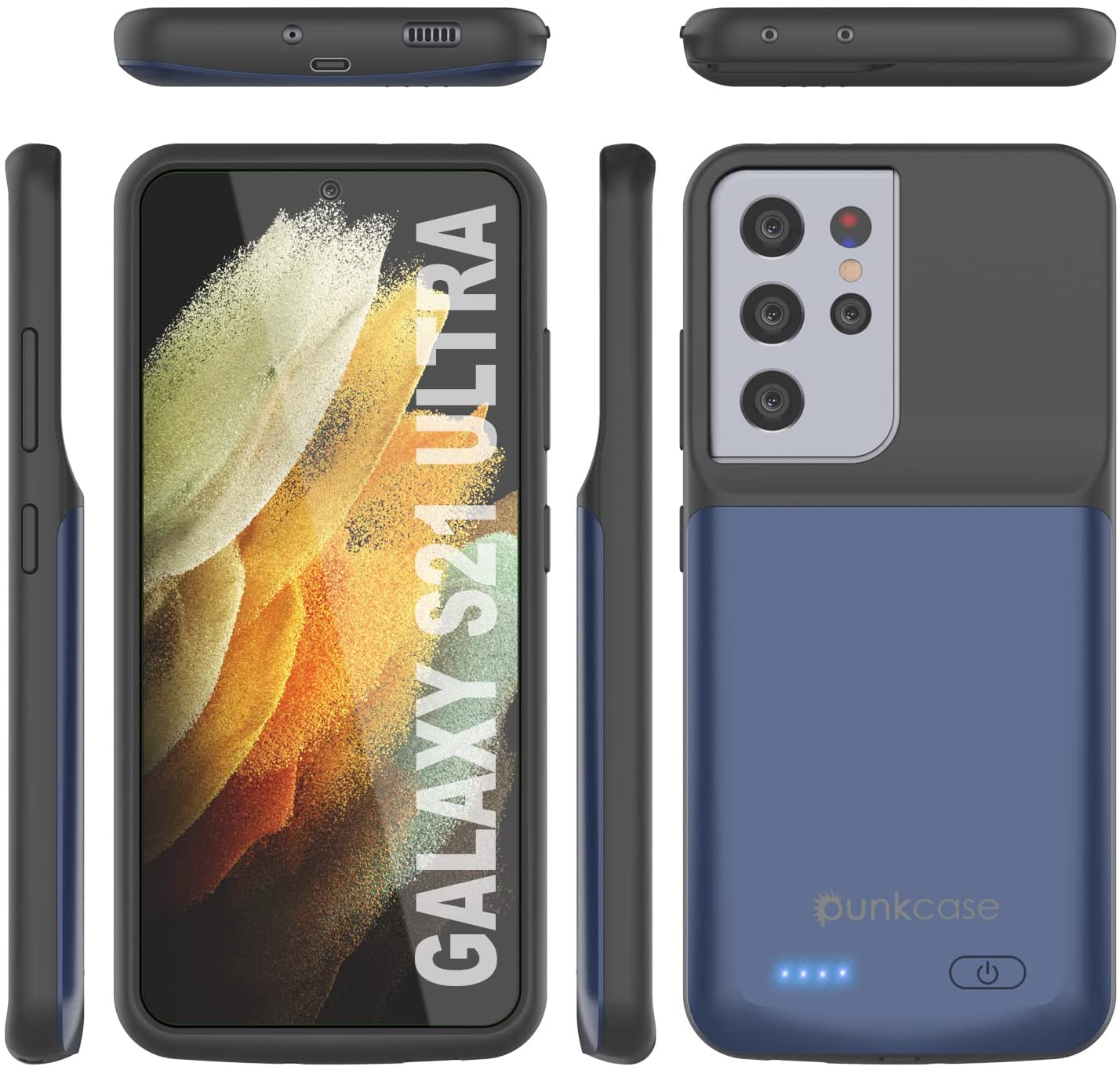 Capa de bateria PunkJuice S21 Ultra Azul - Banco de potência de carregamento portátil com 4700mAh
