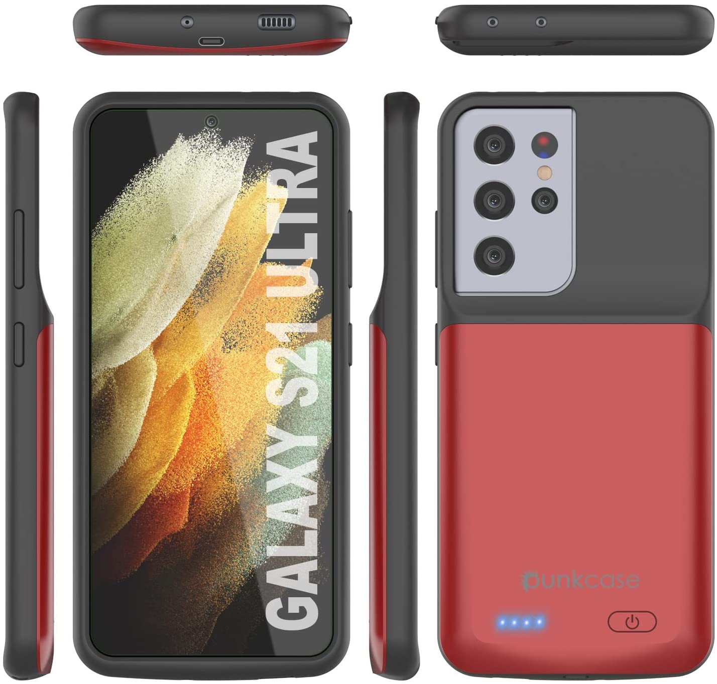 Capa de bateria PunkJuice S21 Ultra Vermelho - Banco de energia portátil para carregamento com 4700mAh