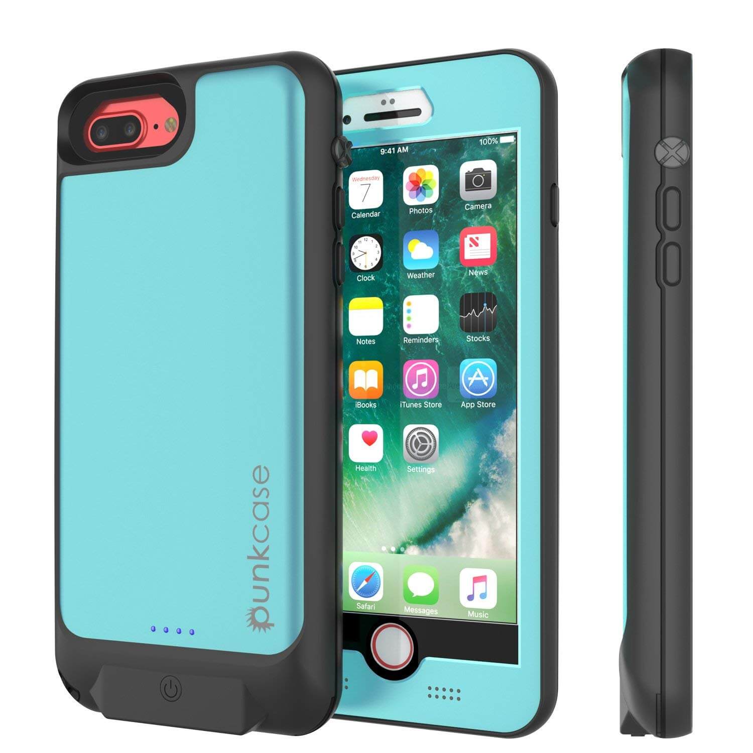 Capa de bateria PunkJuice iPhone 7+ Plus Teal - Banco de energia fino à prova d'água com 4300mAh