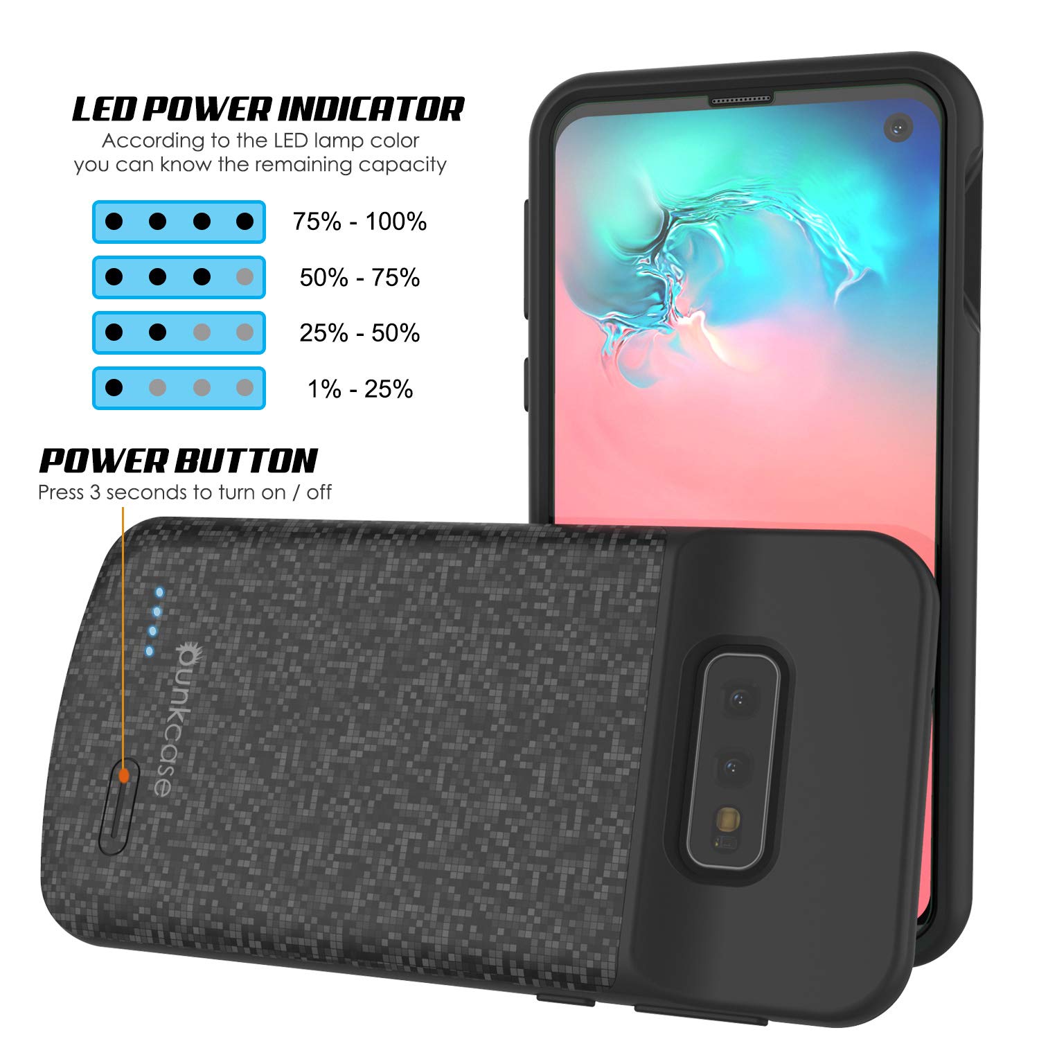 Capa de bateria PunkJuice S10e preta - Banco de energia de carregamento rápido com 4700mAh