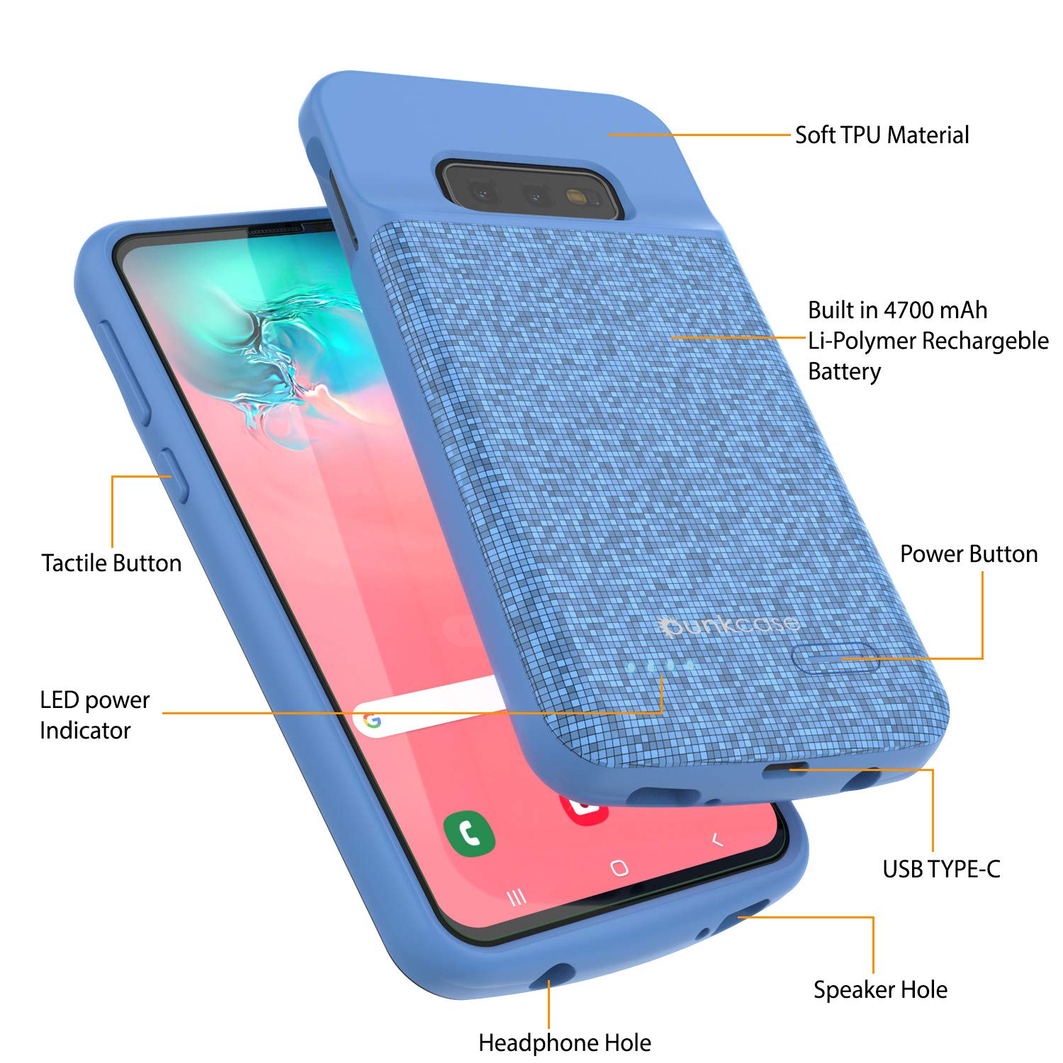 Capa de bateria PunkJuice S10e Azul - Banco de energia de carregamento rápido com 4700mAh