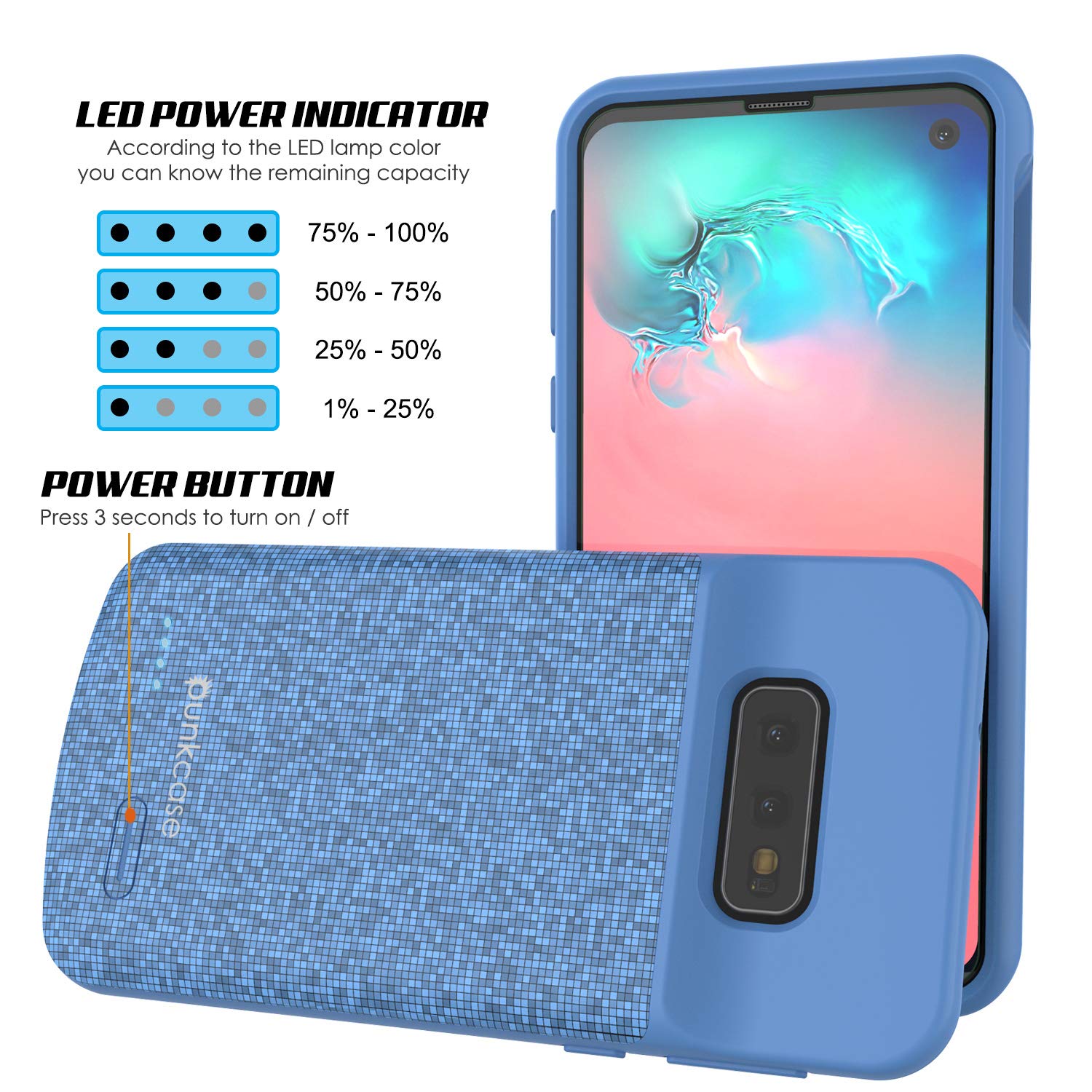 Capa de bateria PunkJuice S10e Azul - Banco de energia de carregamento rápido com 4700mAh