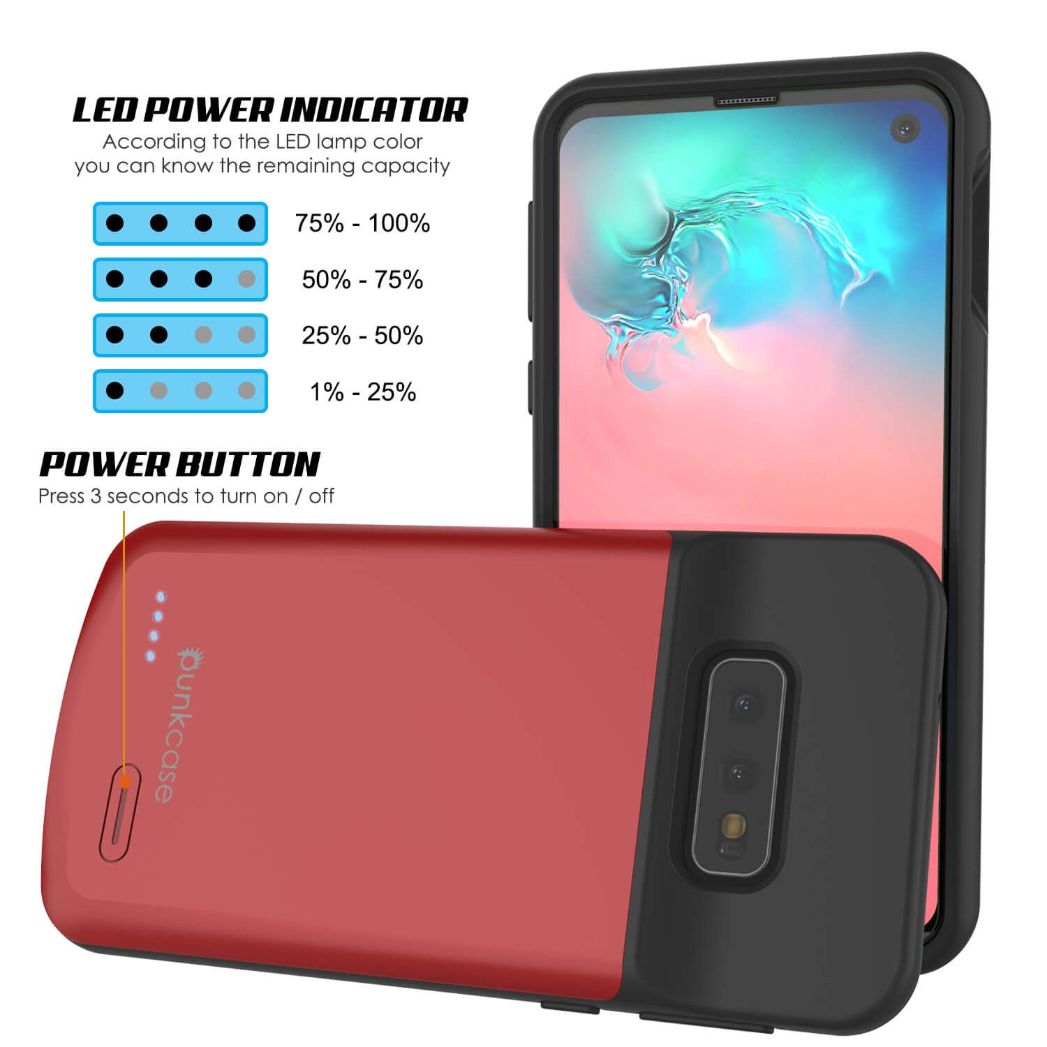 Capa de bateria PunkJuice S10e Vermelha - Banco de energia de carregamento rápido com 4700mAh
