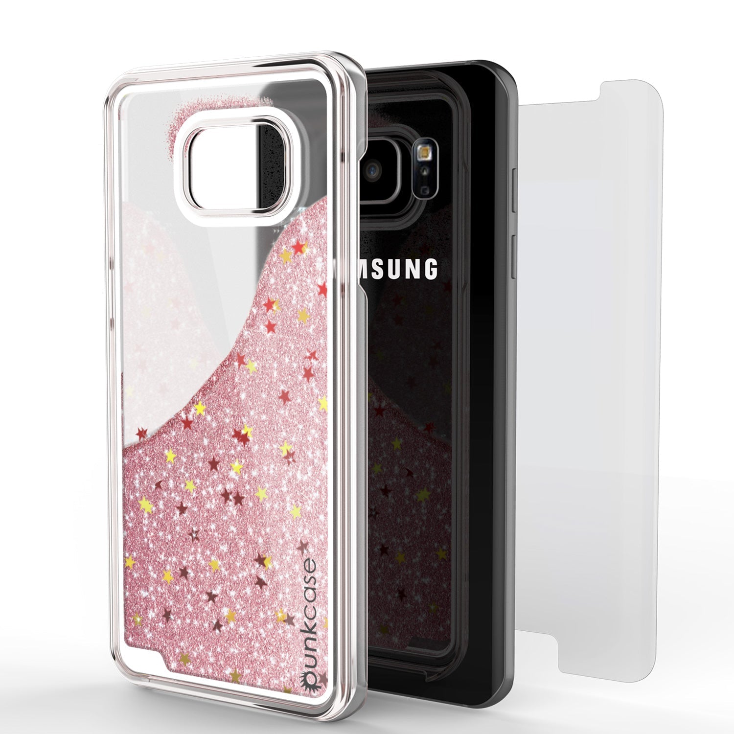 Capa S7 Edge, Punkcase [Série Liquid Rose] Protetora de Camada Dupla Flutuante com Glitter Brilhante e Muito Brilho + Protetor de Tela PunkShield.