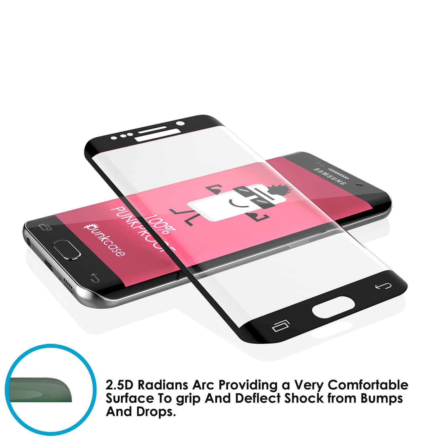 Galaxy S6 Edge Black Punkcase Glass SHIELD Tempered Glass Screen Protector 0.33mm Thick 9H Glass (Color in image: Gold)