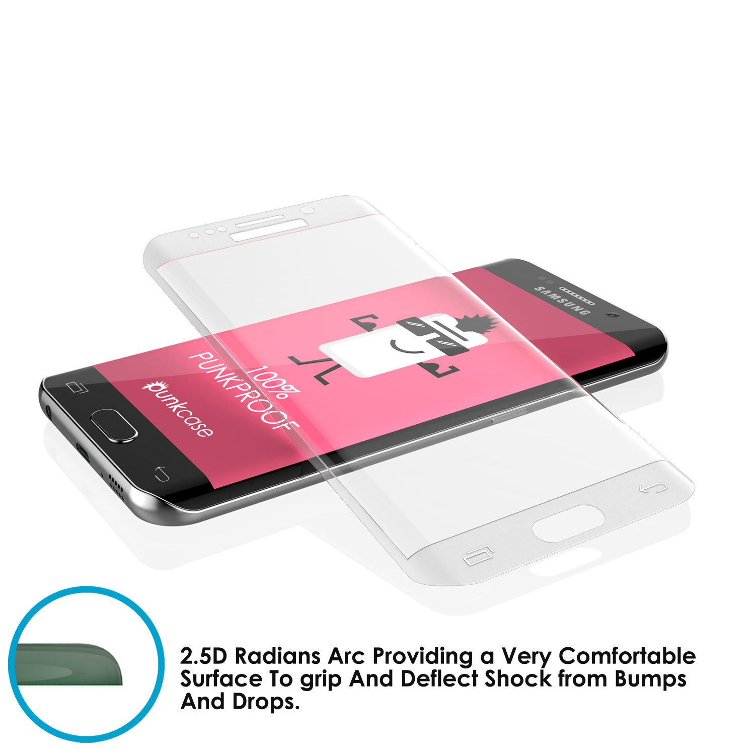Galaxy S6 Edge Clear Punkcase Glass SHIELD Tempered Glass Screen Protector 0.33mm Thick 9H Glass (Color in image: Black)