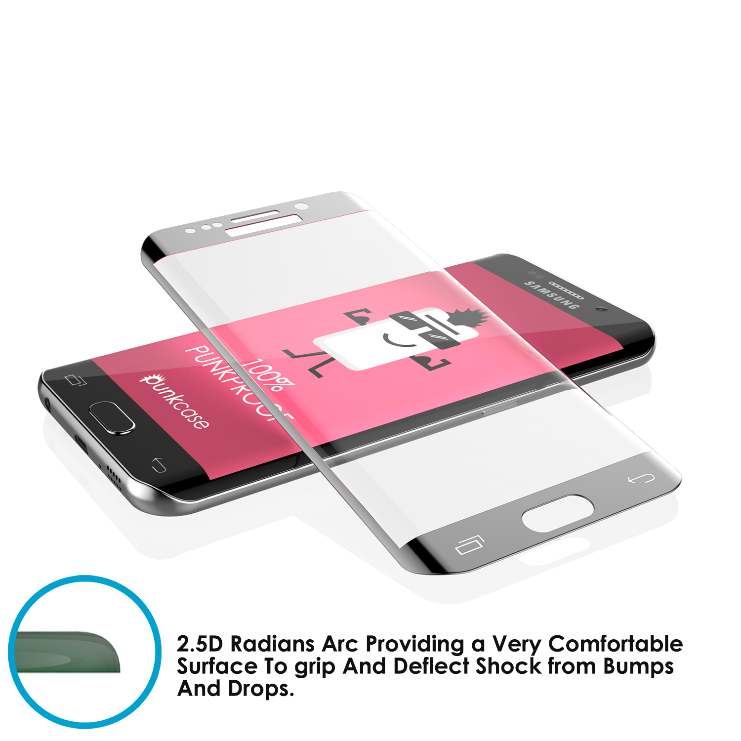 Galaxy S6 Edge Plus Silver Punkcase Glass SHIELD Tempered Glass Screen Protector 0.33mm Thick 9H (Color in image: Black)