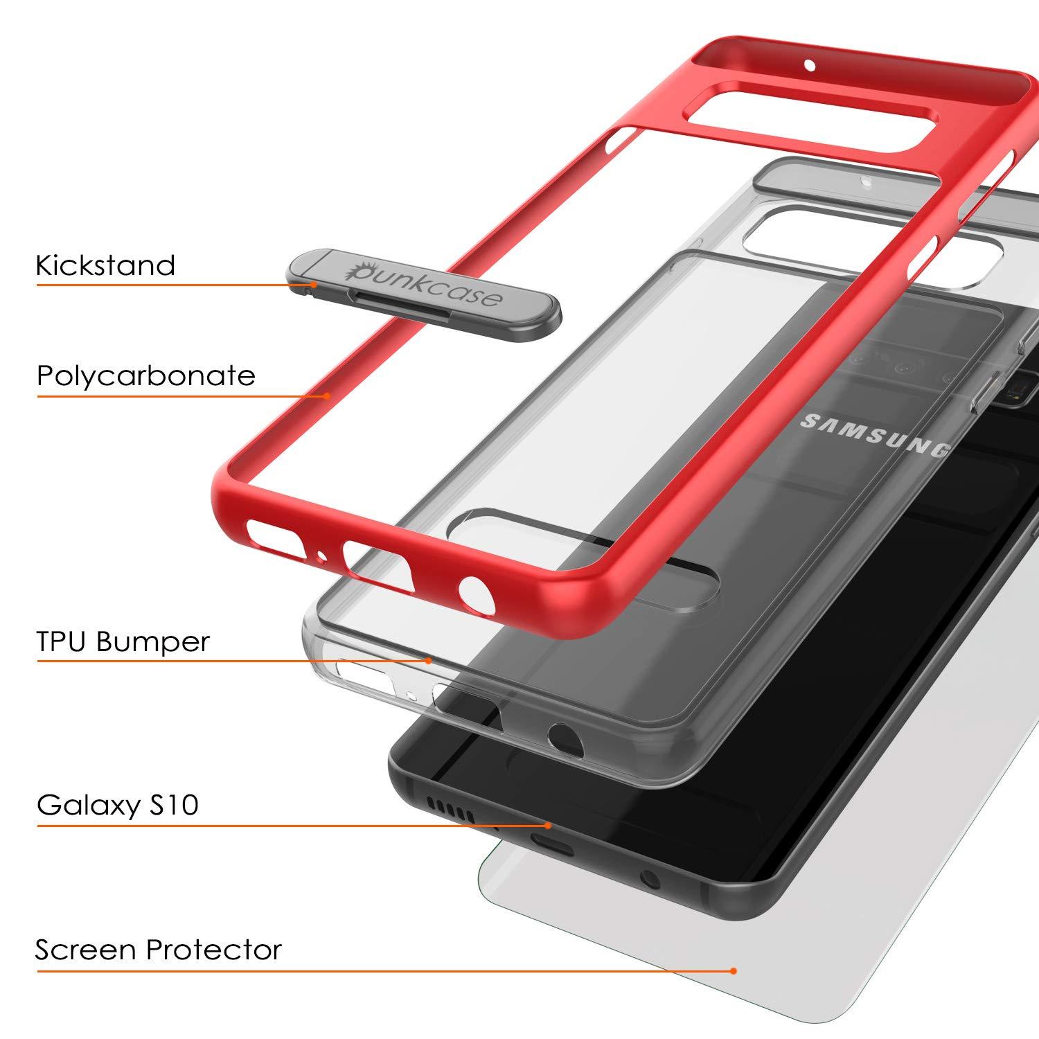 Capa Galaxy S10, PUNKcase [Série LUCID 3.0] [Ajuste Slim] Capa de Armadura c/ Protetor de Tela Integrado [Vermelho]