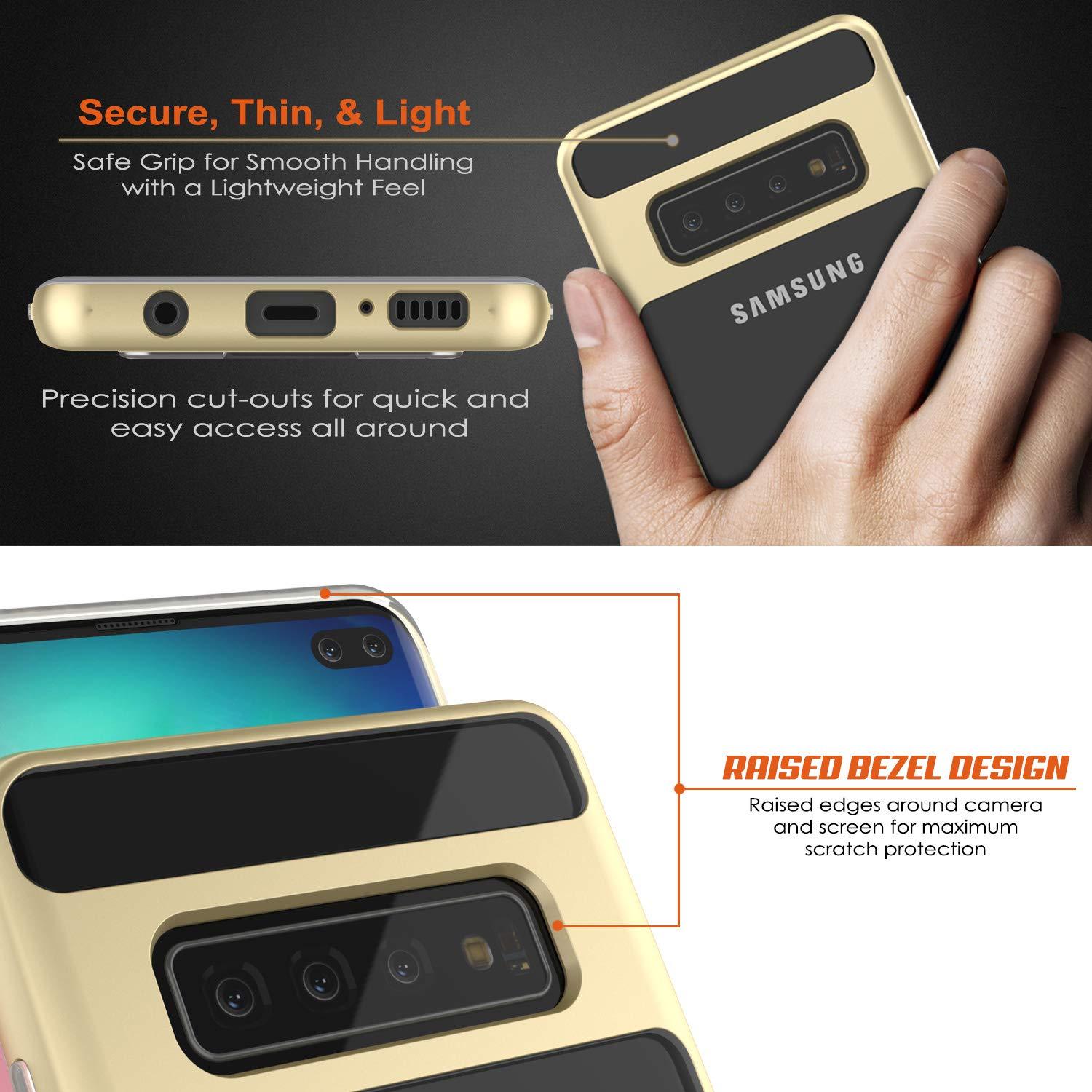 Capa Galaxy S10 + Plus, PUNKcase [Série LUCID 3.0] [Slim Fit] Capa de armadura com protetor de tela integrado [Dourado]