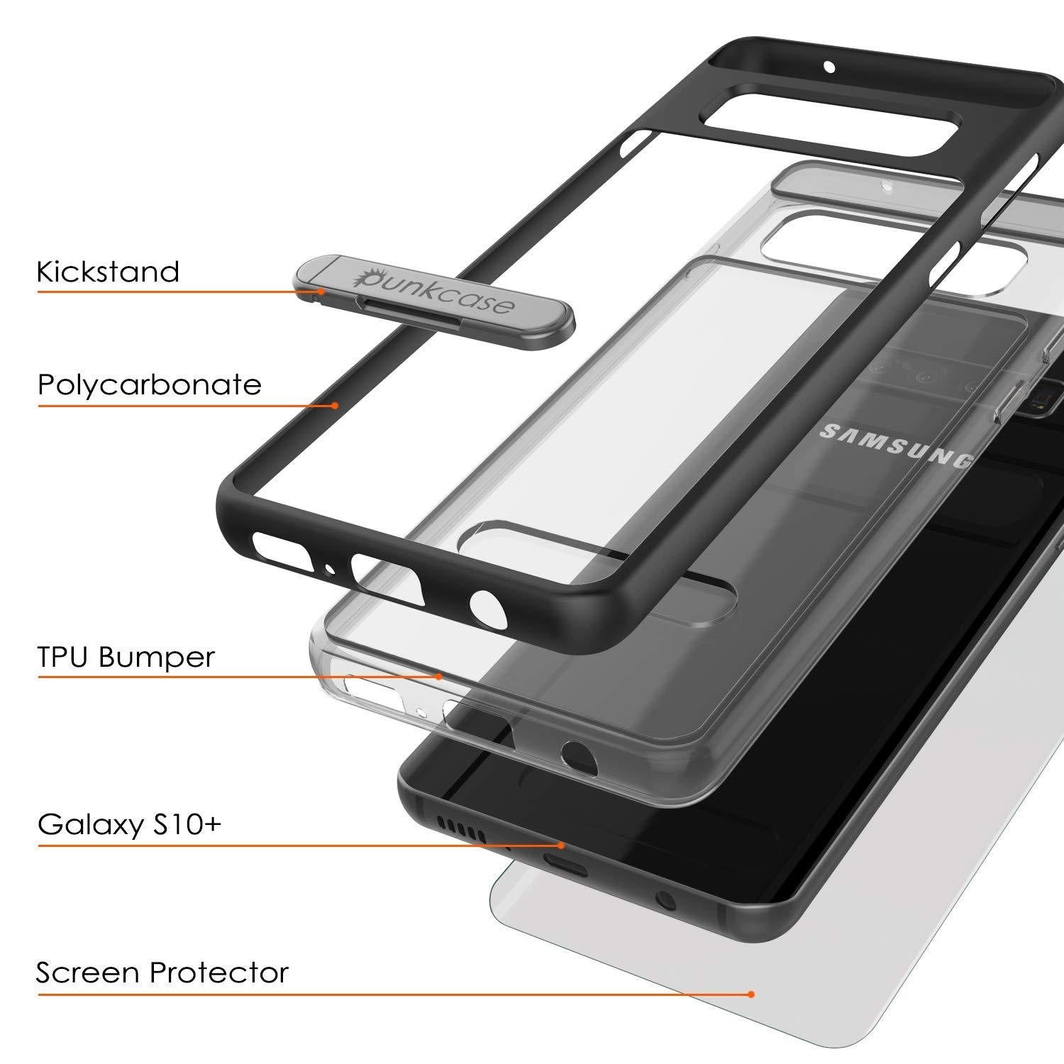 Capa Galaxy S10+ Plus, PUNKcase [Série LUCID 3.0] [Ajuste Slim] [Costas Transparentes] Capa de Armadura com Protetor de Tela Integrado