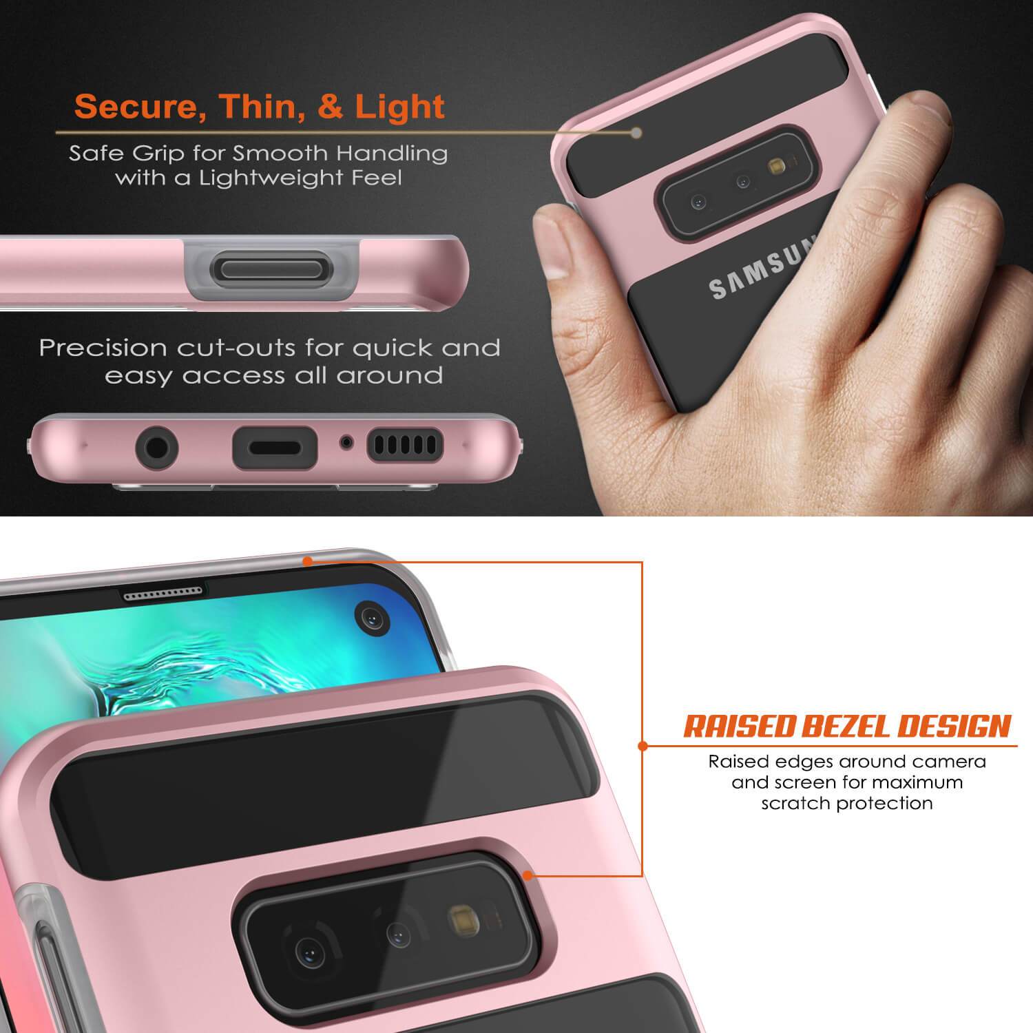 Capa Galaxy S10e, PUNKcase [Série LUCID 3.0] [Ajuste Slim] Capa de Armadura com Protetor de Tela Integrado [Ouro Rosa]