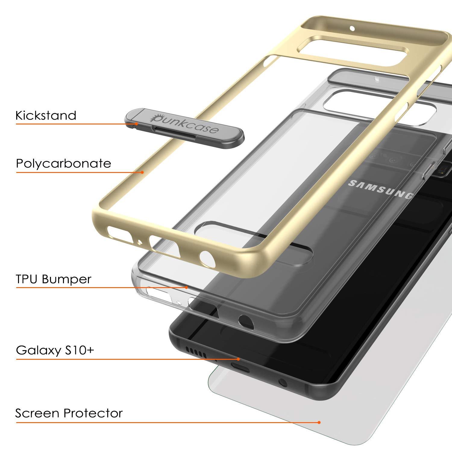 Capa Galaxy S10 + Plus, PUNKcase [Série LUCID 3.0] [Slim Fit] Capa de armadura com protetor de tela integrado [Dourado]
