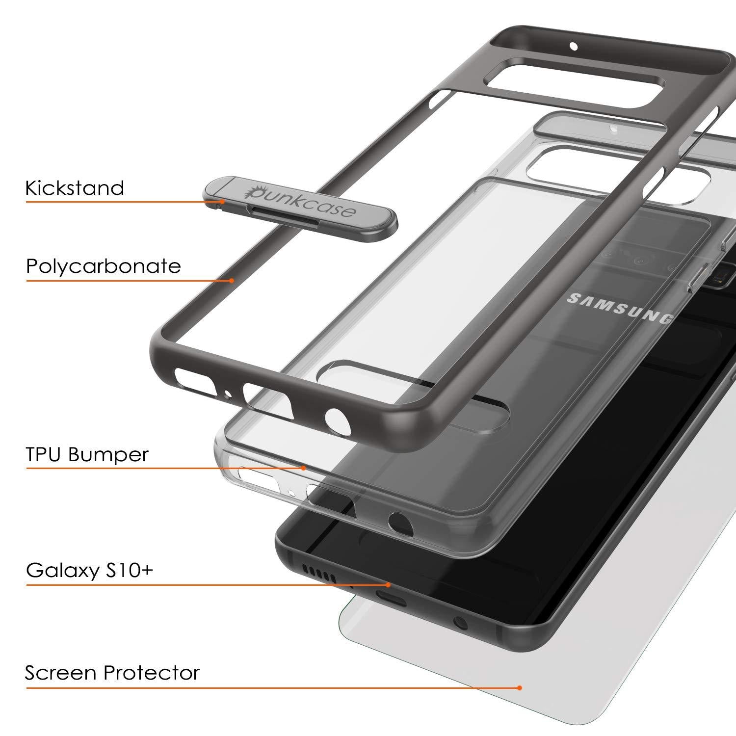 Capa Galaxy S10+ Plus, PUNKcase [Série LUCID 3.0] [Ajuste Slim] Capa de Armadura com Protetor de Tela Integrado [Cinza]
