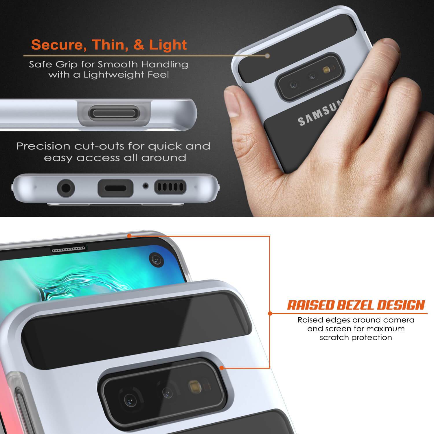 Capa Galaxy S10e, PUNKcase [Série LUCID 3.0] [Ajuste Slim] Cobertura de Armadura com Protetor de Tela Integrado [Prata]