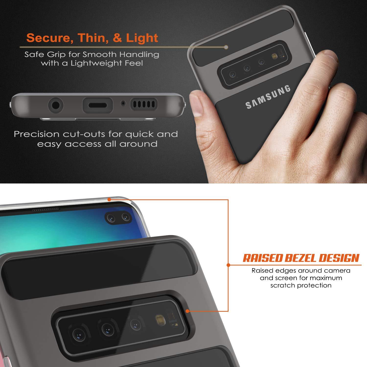Capa Galaxy S10+ Plus, PUNKcase [Série LUCID 3.0] [Ajuste Slim] Capa de Armadura com Protetor de Tela Integrado [Cinza]