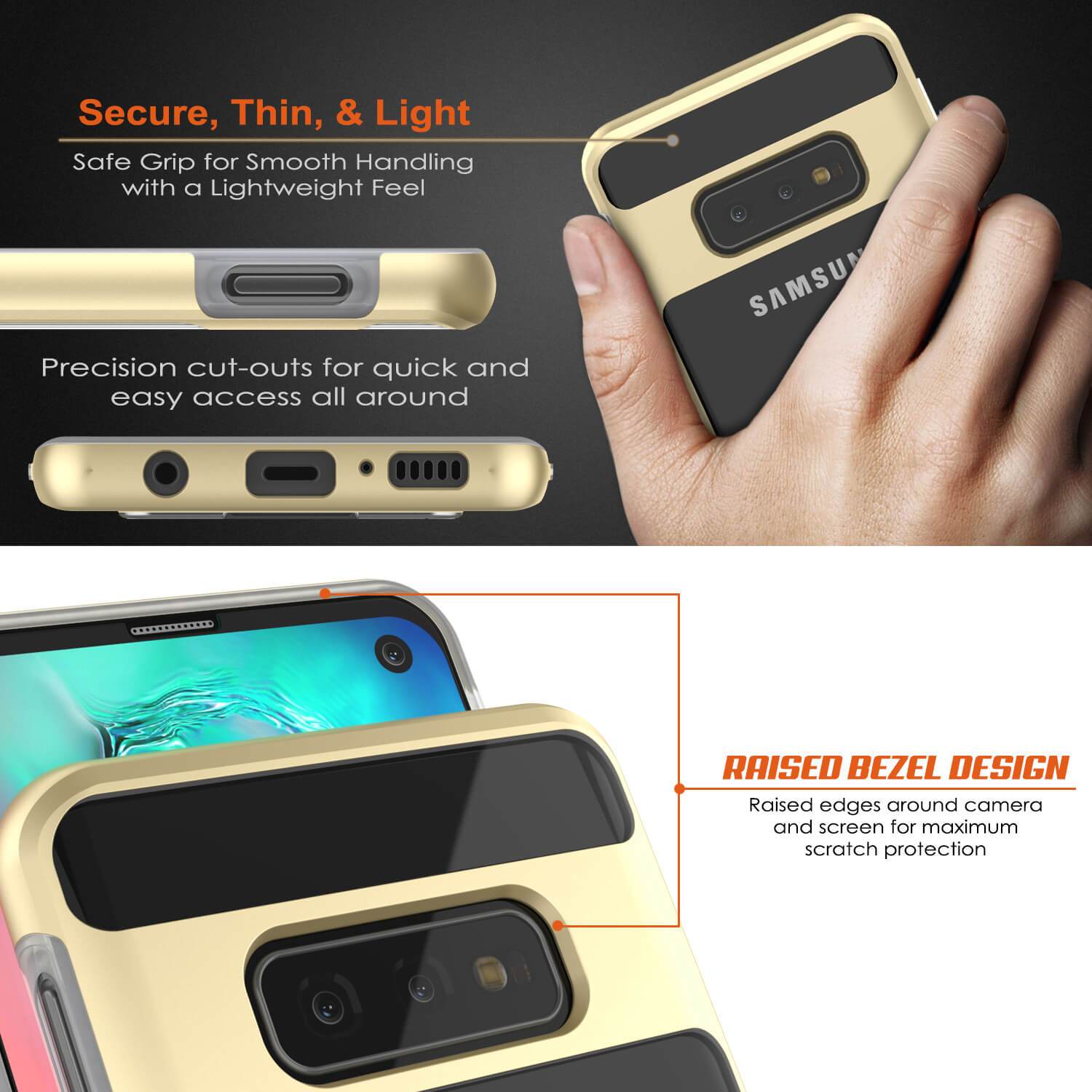 Capa para Galaxy S10e, PUNKcase [Série LUCID 3.0] [Ajuste Slim] Capa Armor com Protetor de Tela Integrado [Dourado]