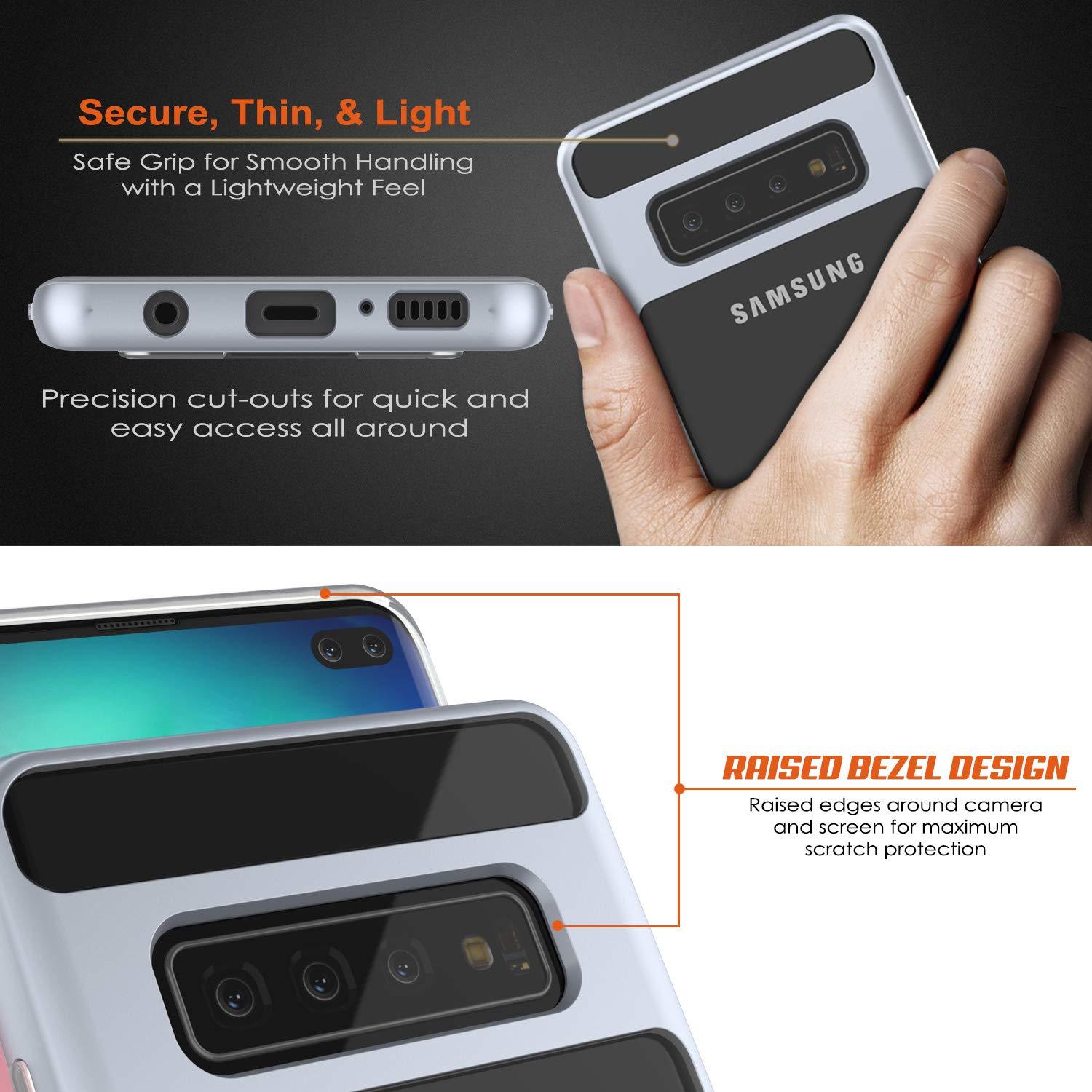 Capa Galaxy S10+ Plus, PUNKcase [Série LUCID 3.0] [Ajuste Slim] Capa de Armadura com Protetor de Tela Integrado [Prata]