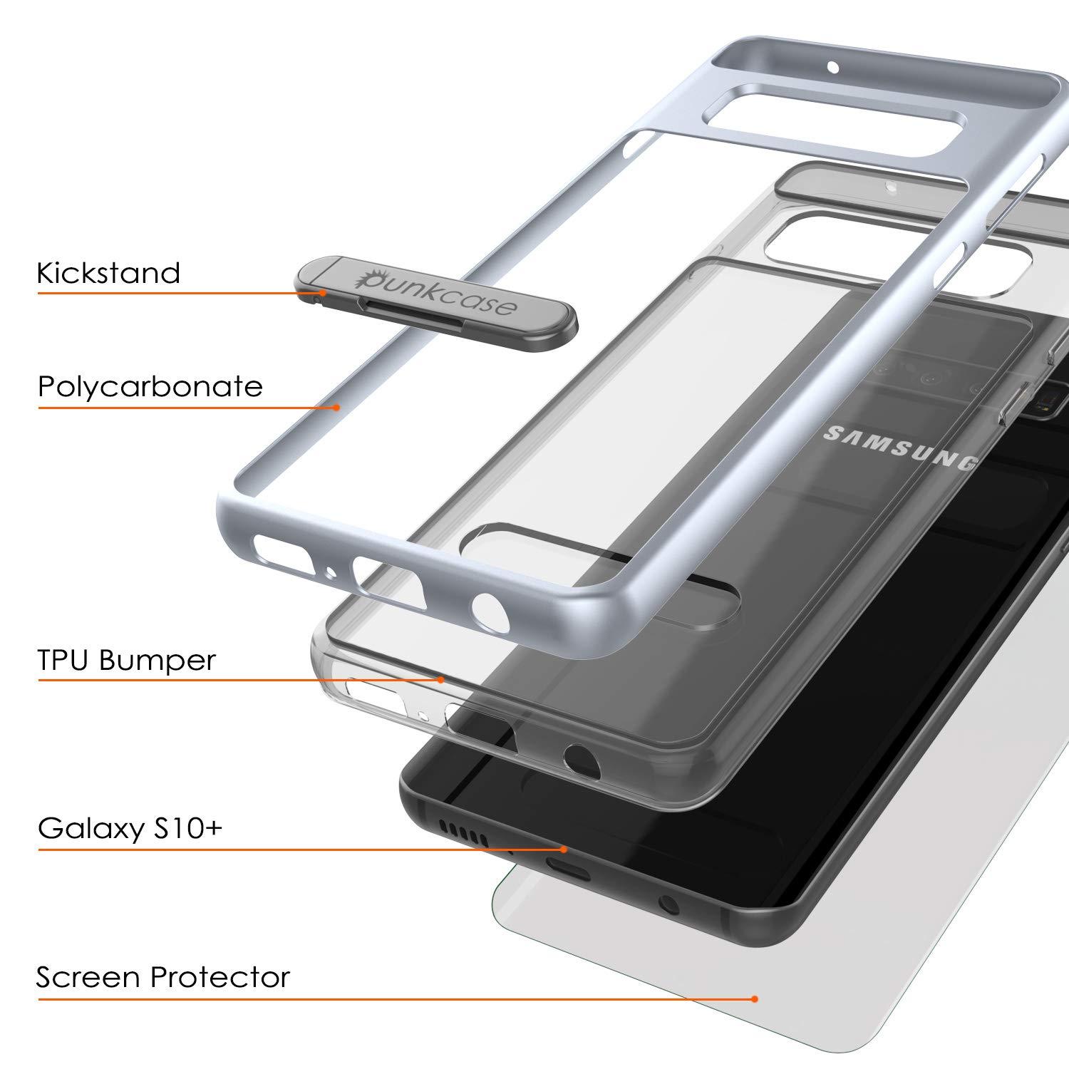 Capa Galaxy S10+ Plus, PUNKcase [Série LUCID 3.0] [Ajuste Slim] Capa de Armadura com Protetor de Tela Integrado [Prata]