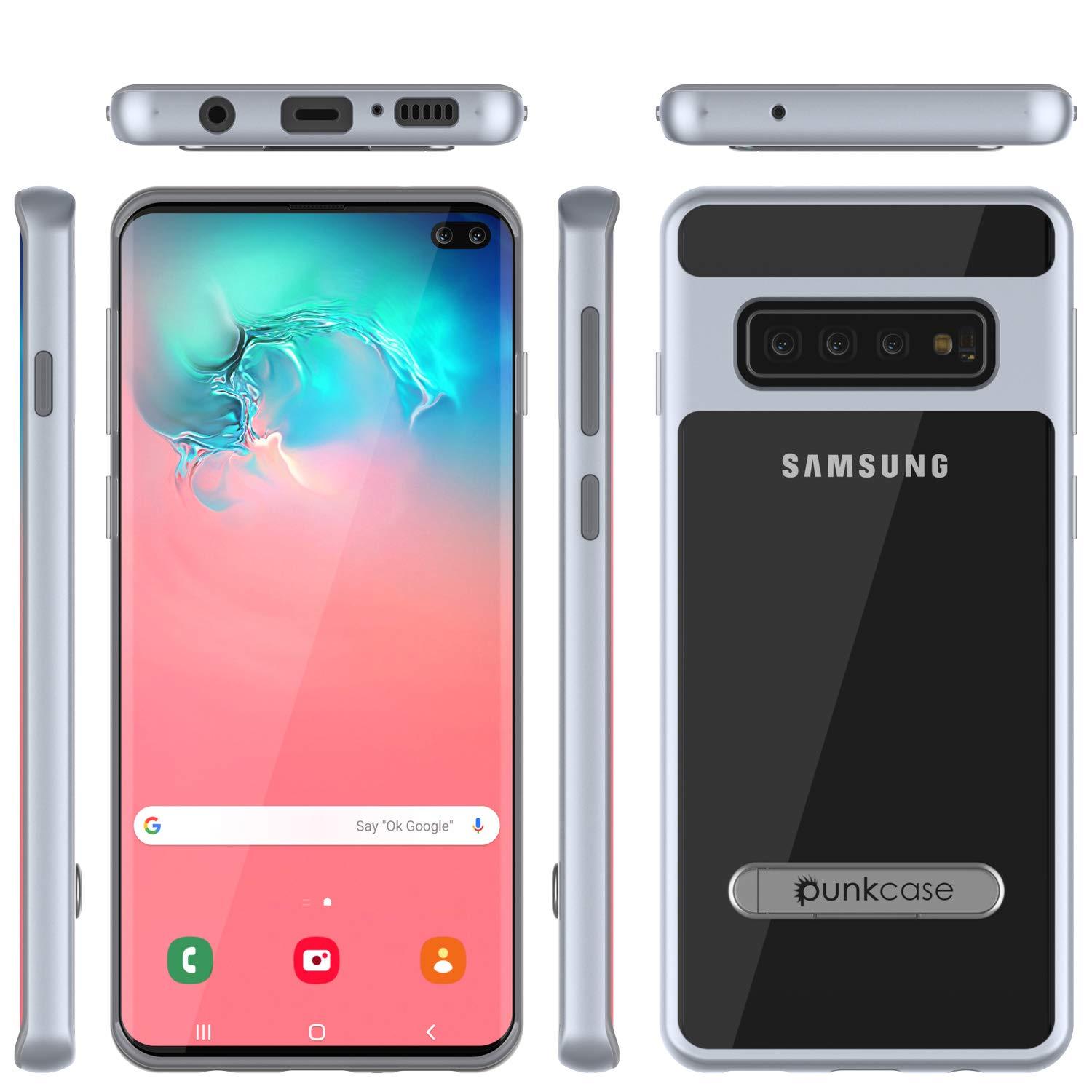 Capa Galaxy S10+ Plus, PUNKcase [Série LUCID 3.0] [Ajuste Slim] Capa de Armadura com Protetor de Tela Integrado [Prata]