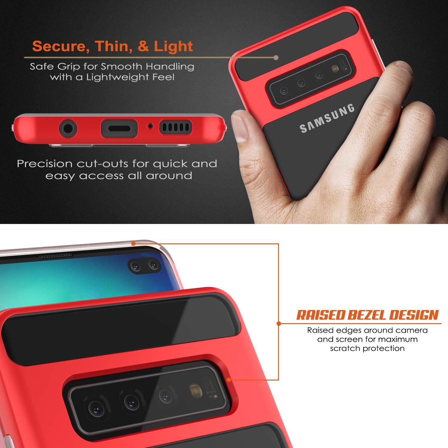 Capa para Galaxy S10+ Plus, PUNKcase [Série LUCID 3.0] [Ajuste Slim] Capa de armadura com protetor de tela integrado [Vermelho]