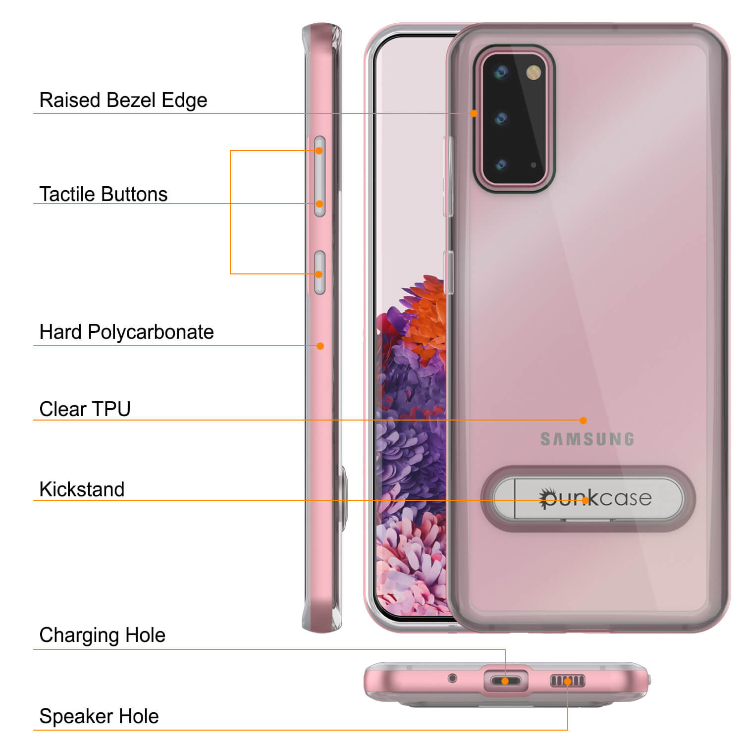 Capa Galaxy S20, PUNKcase [Série LUCID 3.0] [Ajuste Slim] Capa de Armadura com Protetor de Tela Integrado [Ouro Rosa]