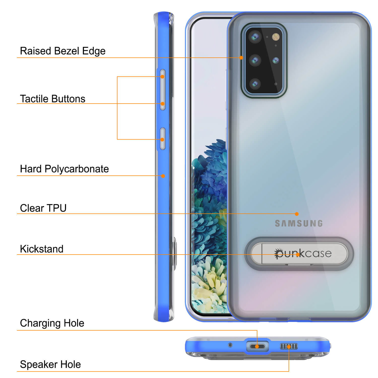 Capa Galaxy S20+ Plus, PUNKcase [Série LUCID 3.0] [Ajuste Slim] Capa protetora com protetor de tela integrado [Azul]
